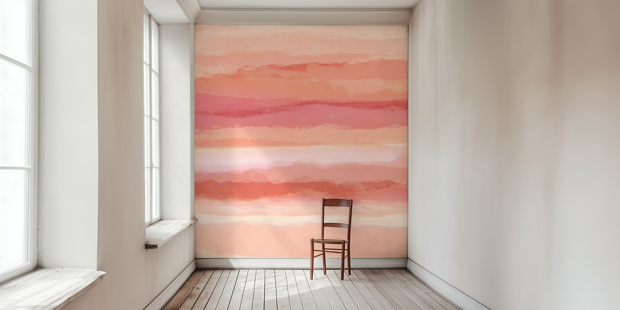 Coral and pink striped wallpaper in minimalist style
