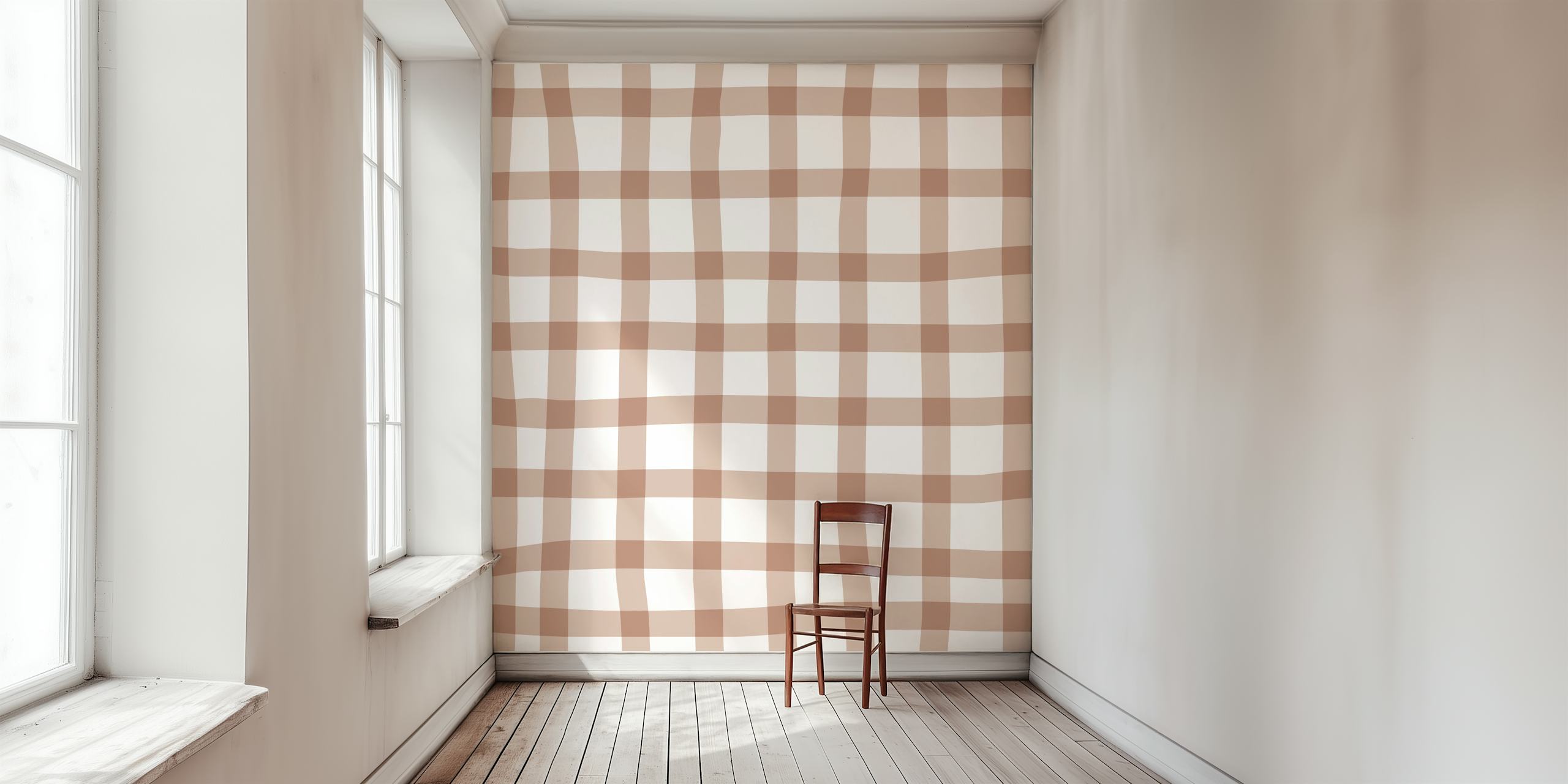 Wonky check pink and white wallpaper in a room
