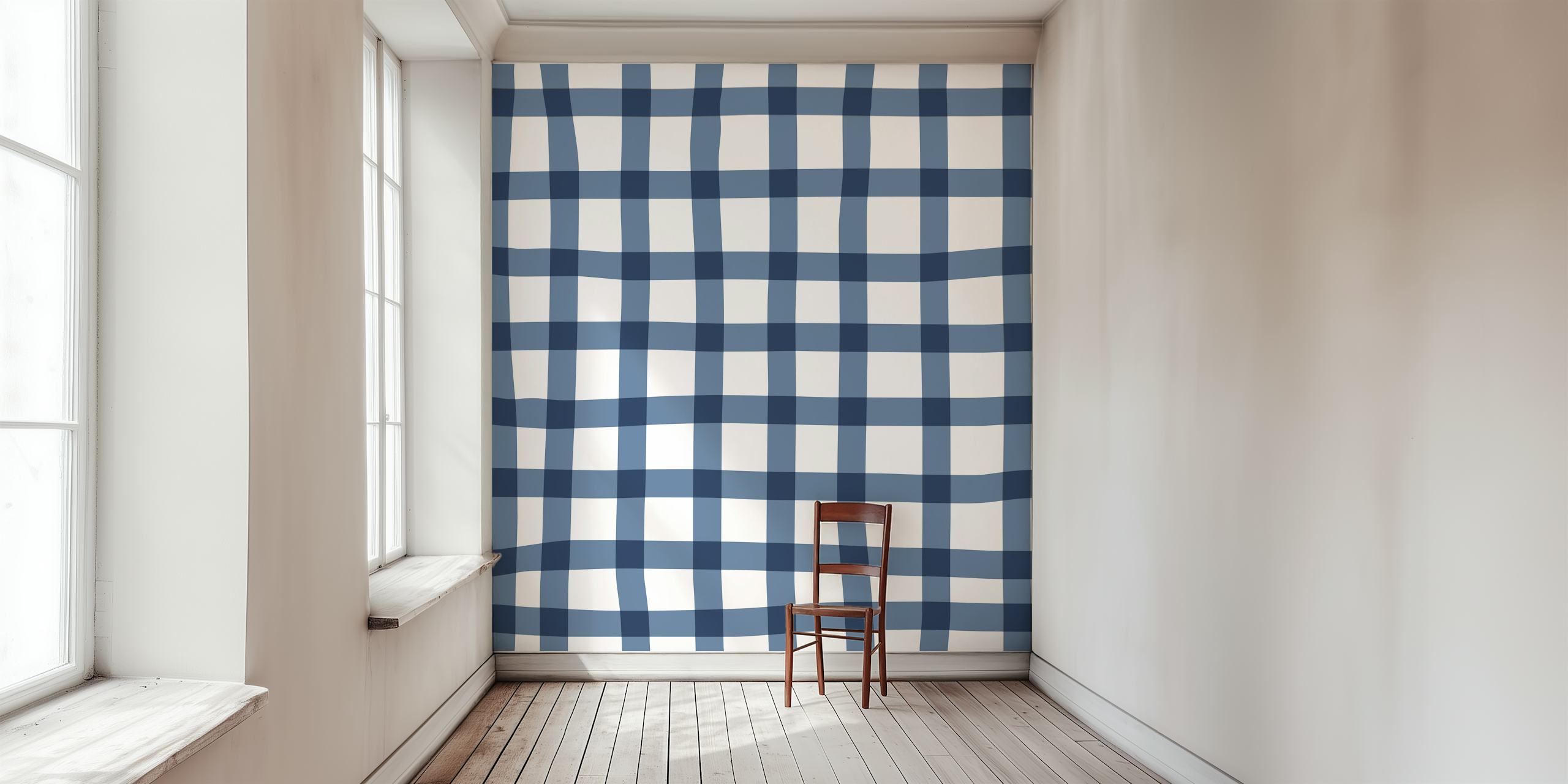 Tapeta Wonky Check Blue and White u sobi