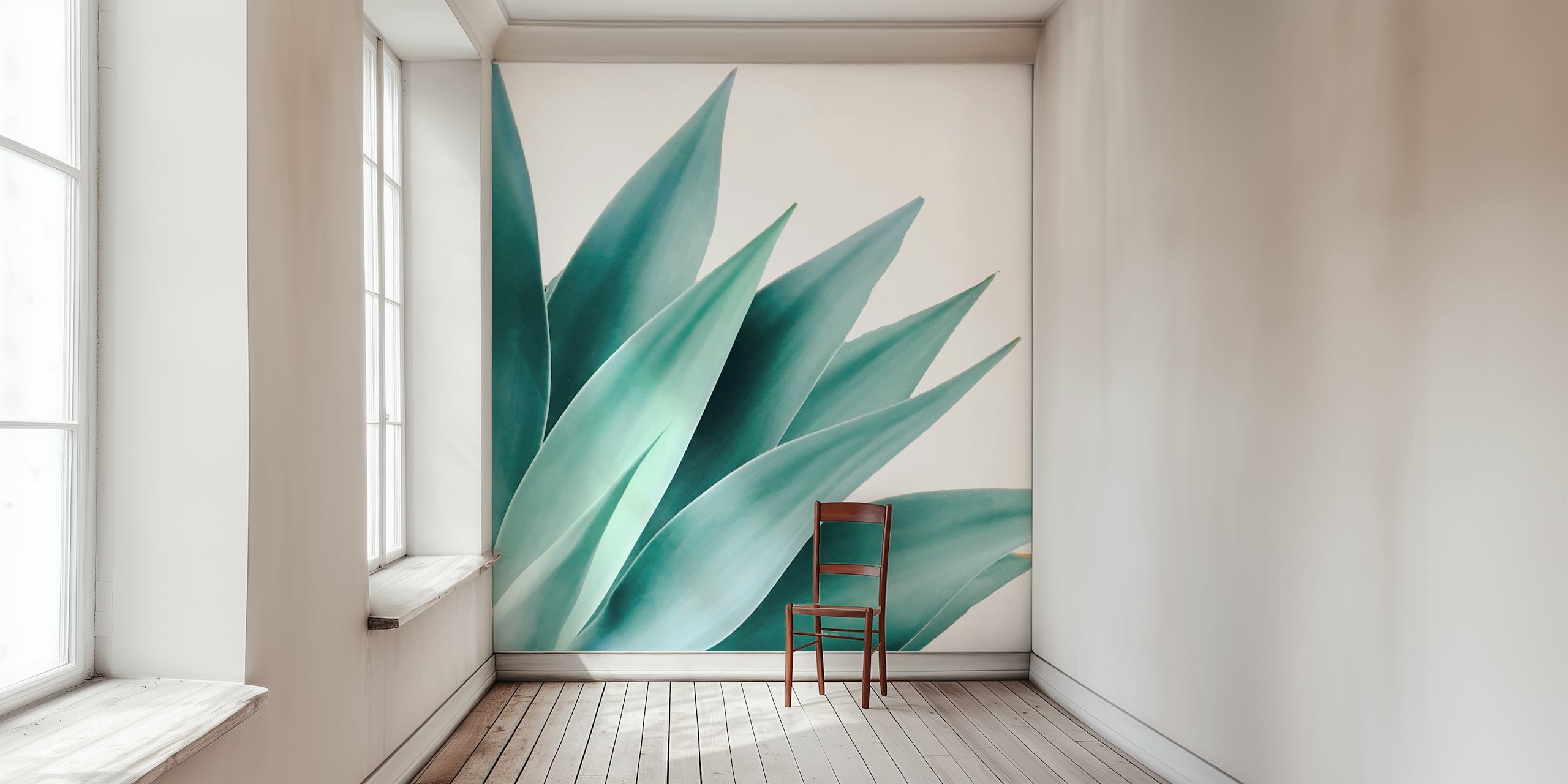Agave green leaves wallpaper in a tropical style