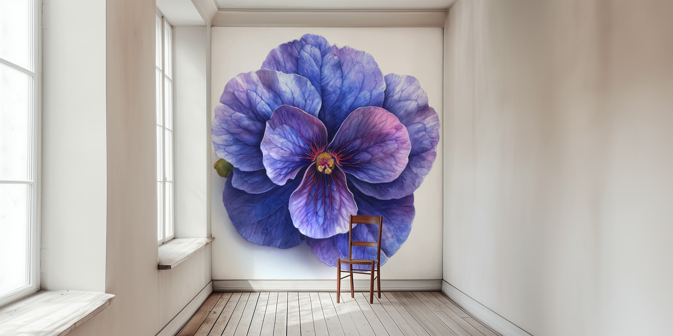 Large purple African violet flower with intricate petals, floral wallpaper