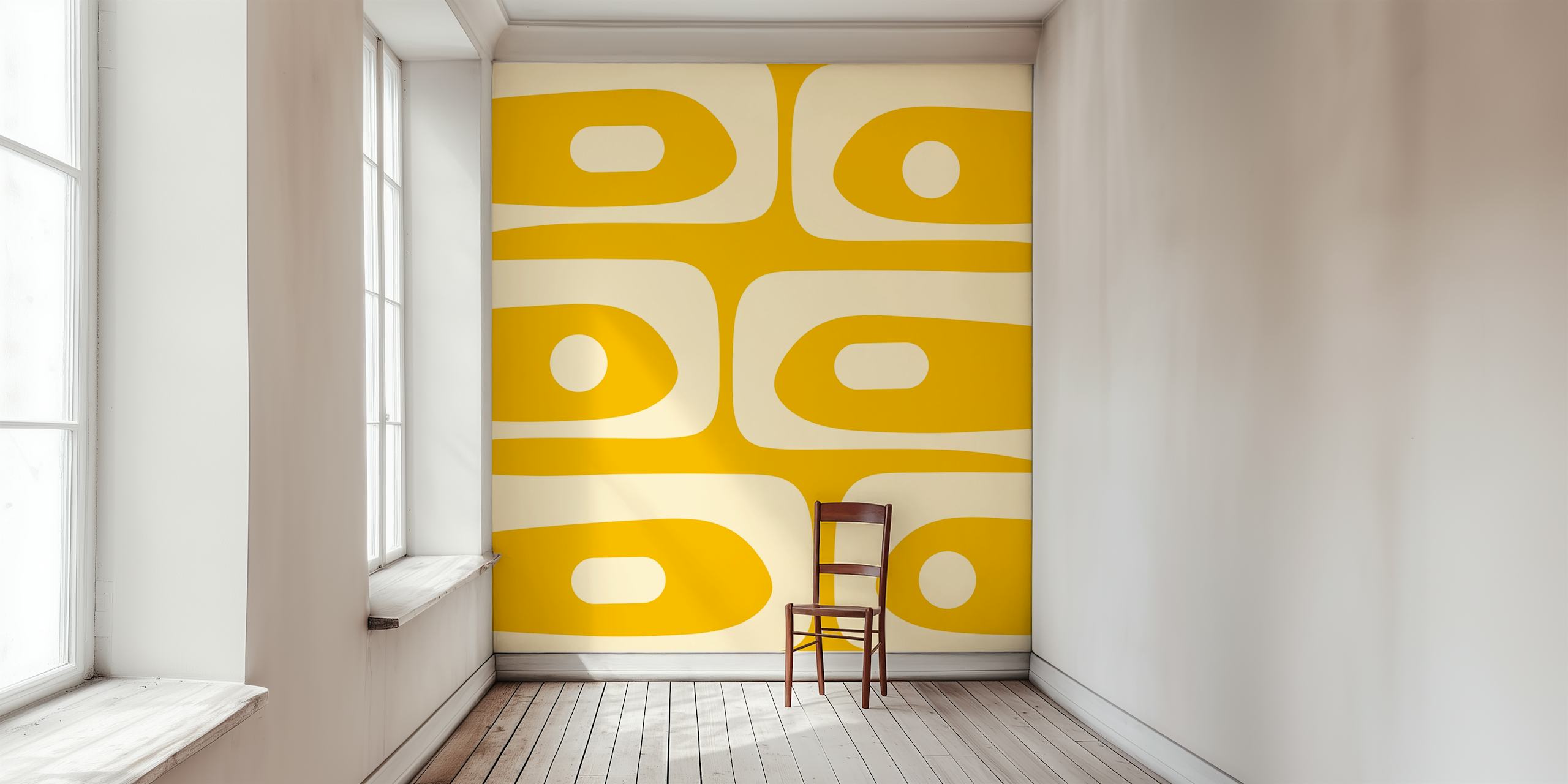 Mid Century Modern Minimalist Mustard tapetti huoneessa