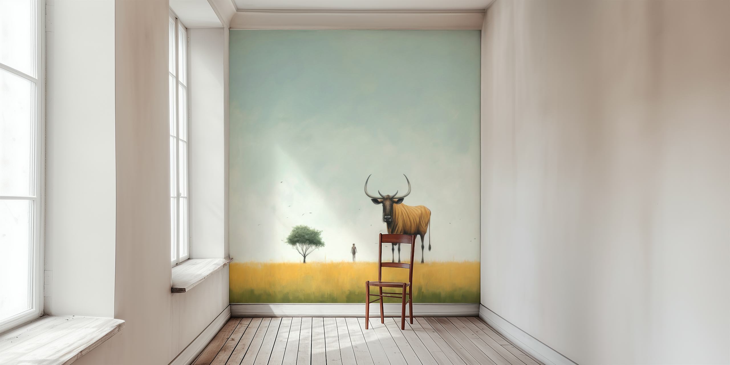 Minimal Wildebeest Horizon wallpaper in room