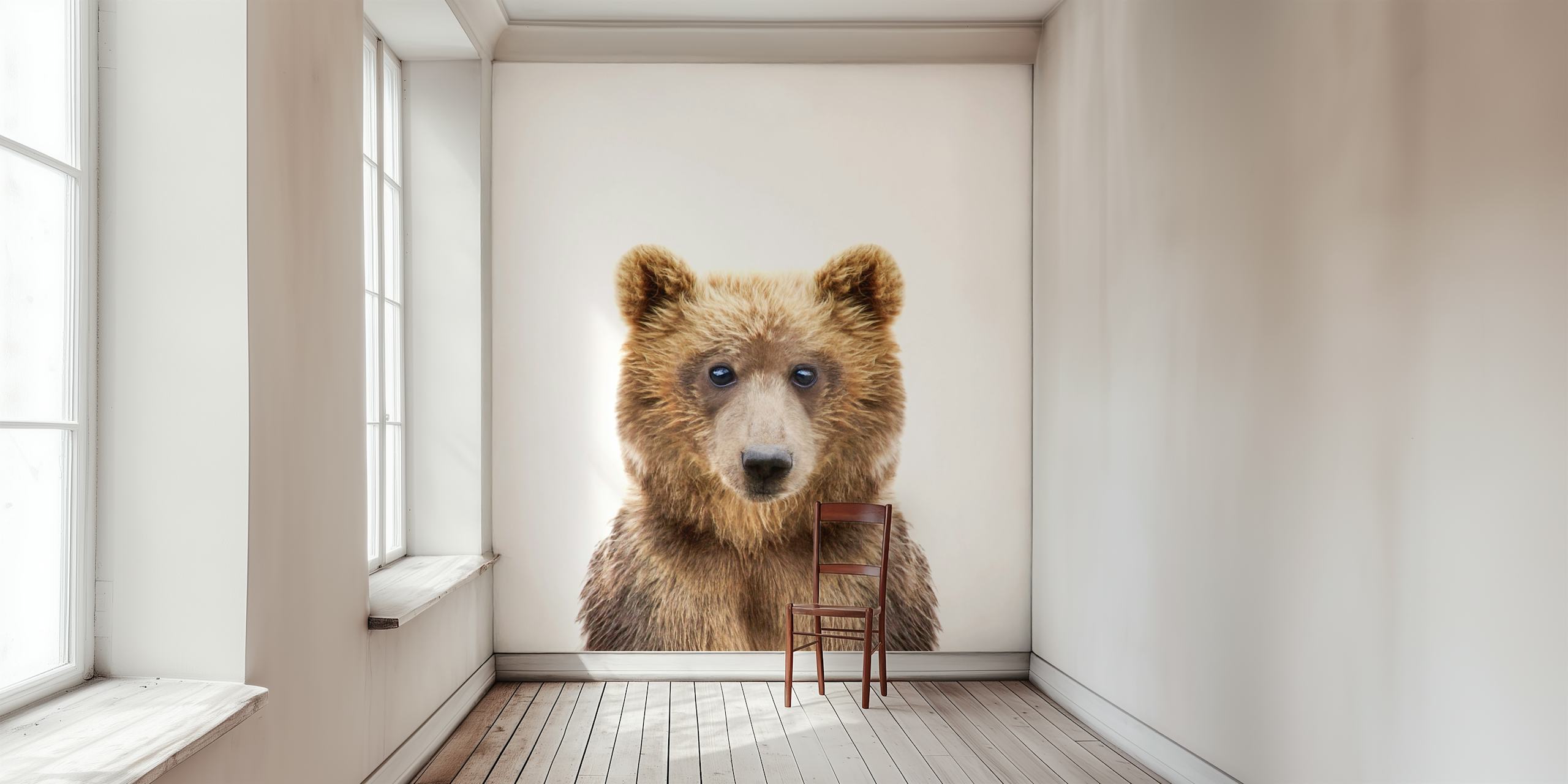 Cute baby bear portrait, brown tones, animal wallpaper