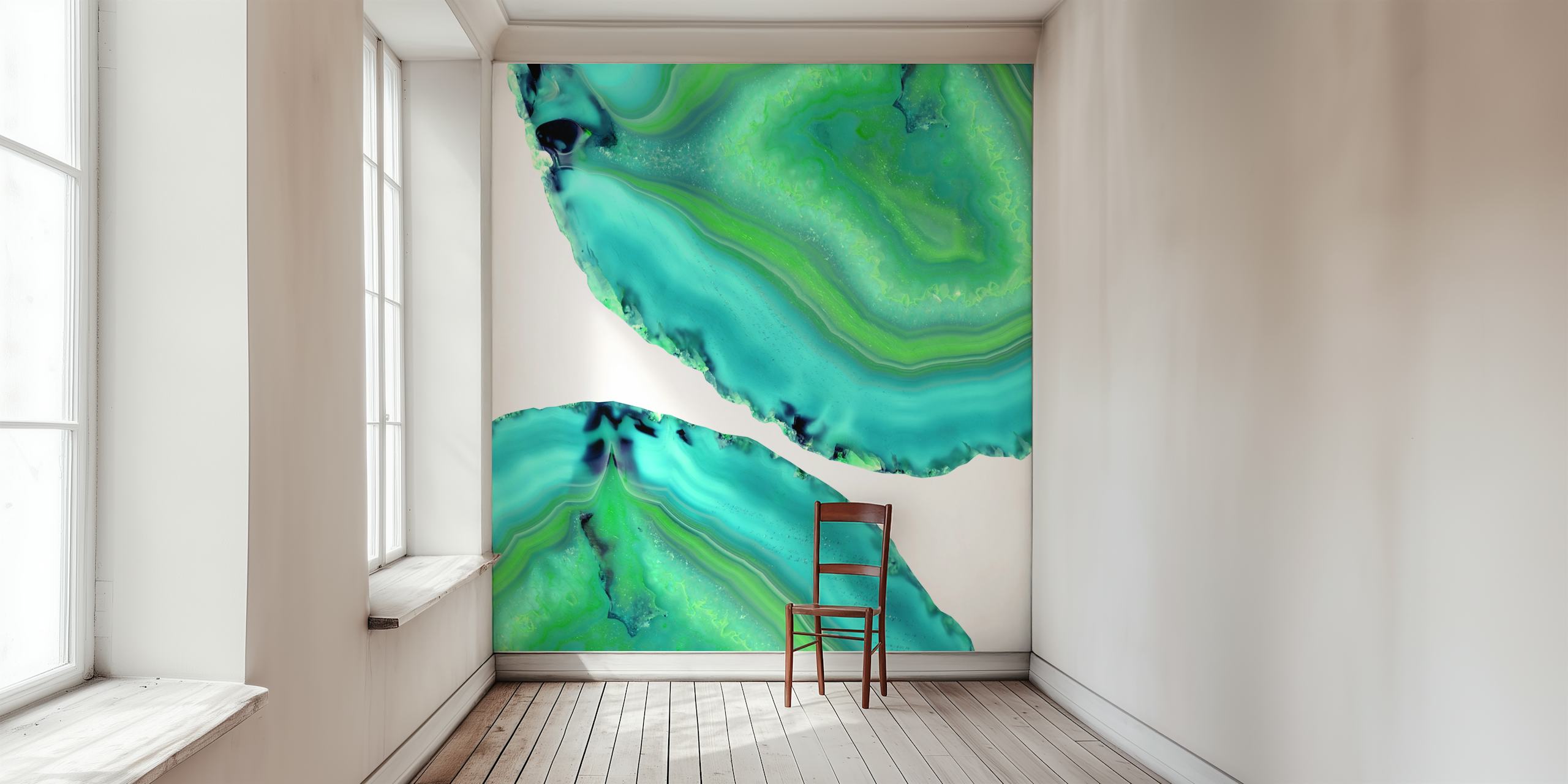 Agate Boho Chic 3 fotobehang met turquoise en smaragdgroene tinten die lijken op natuurlijke agaatsteenpatronen