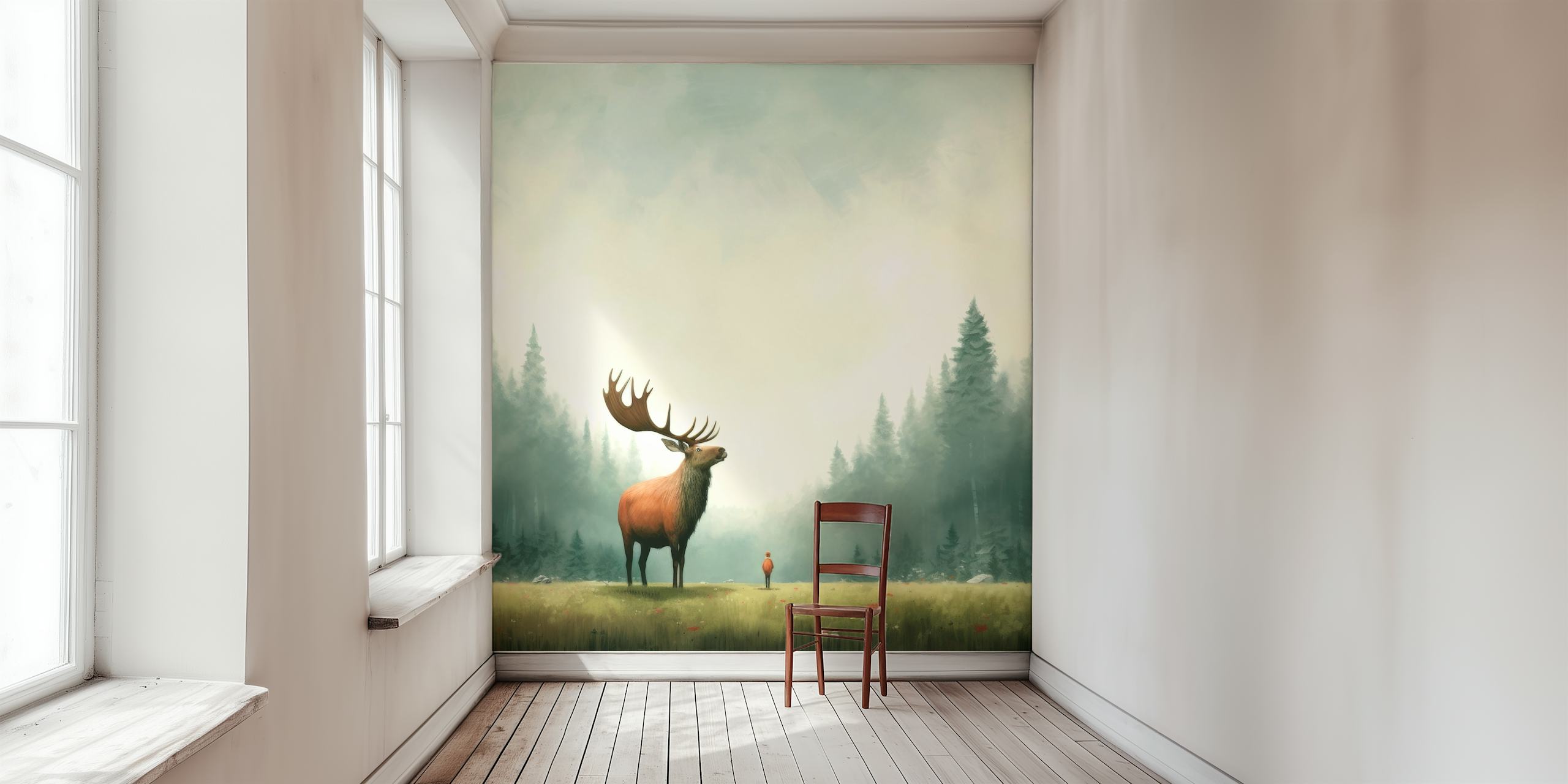 Minimal Elk Dream motif de papier peint dans un cadre de pièce serein