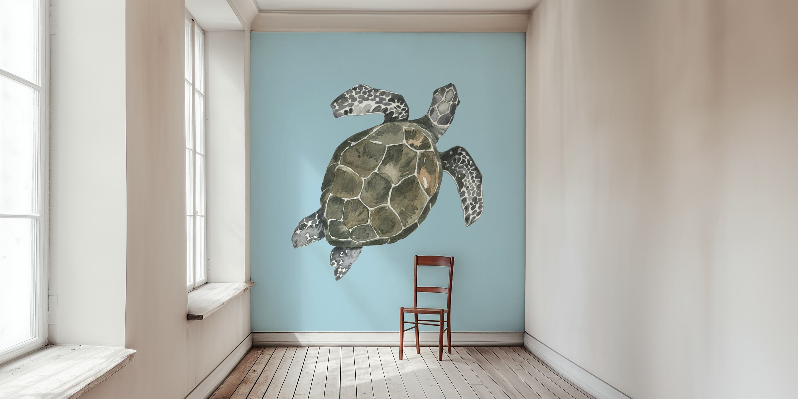 Sea turtle swimming wallpaper in a room