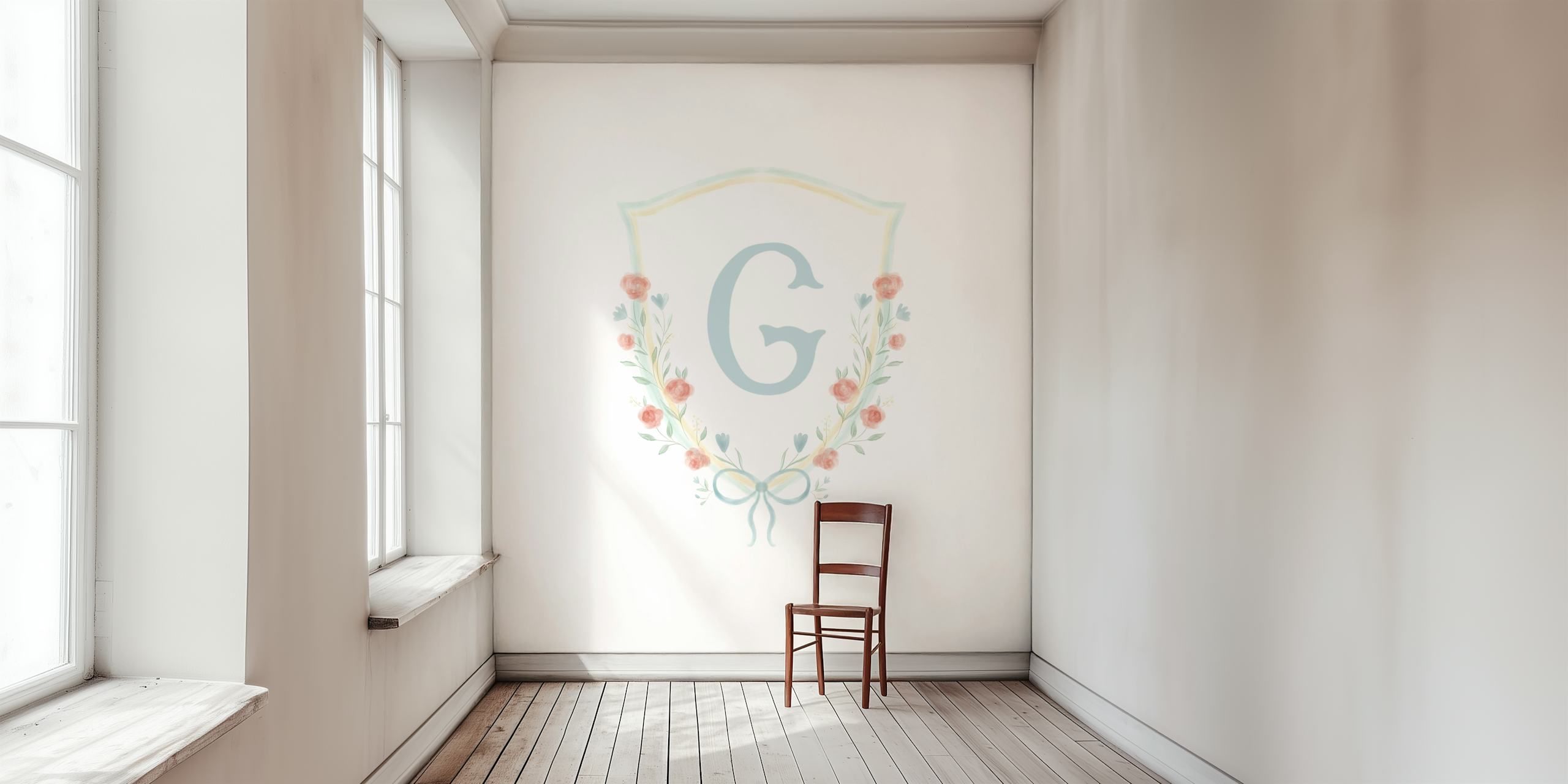 Floral Crest Monogram Letter G papel pintado