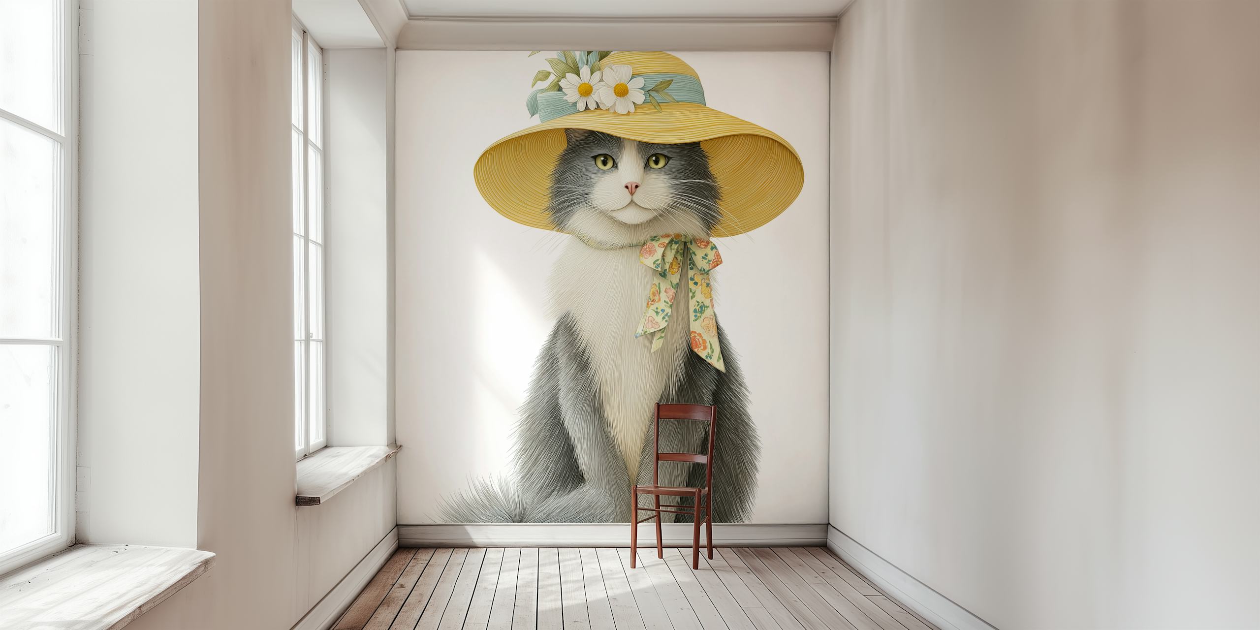 Schattige kat met een zomerhoed