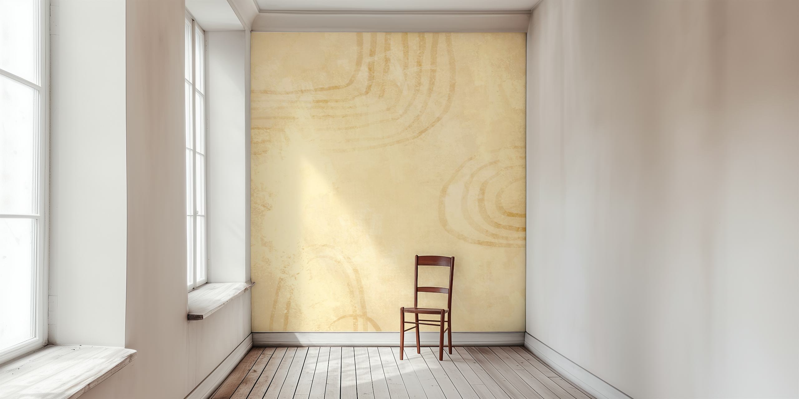 Old mid century geometric lines wallpaper in a room