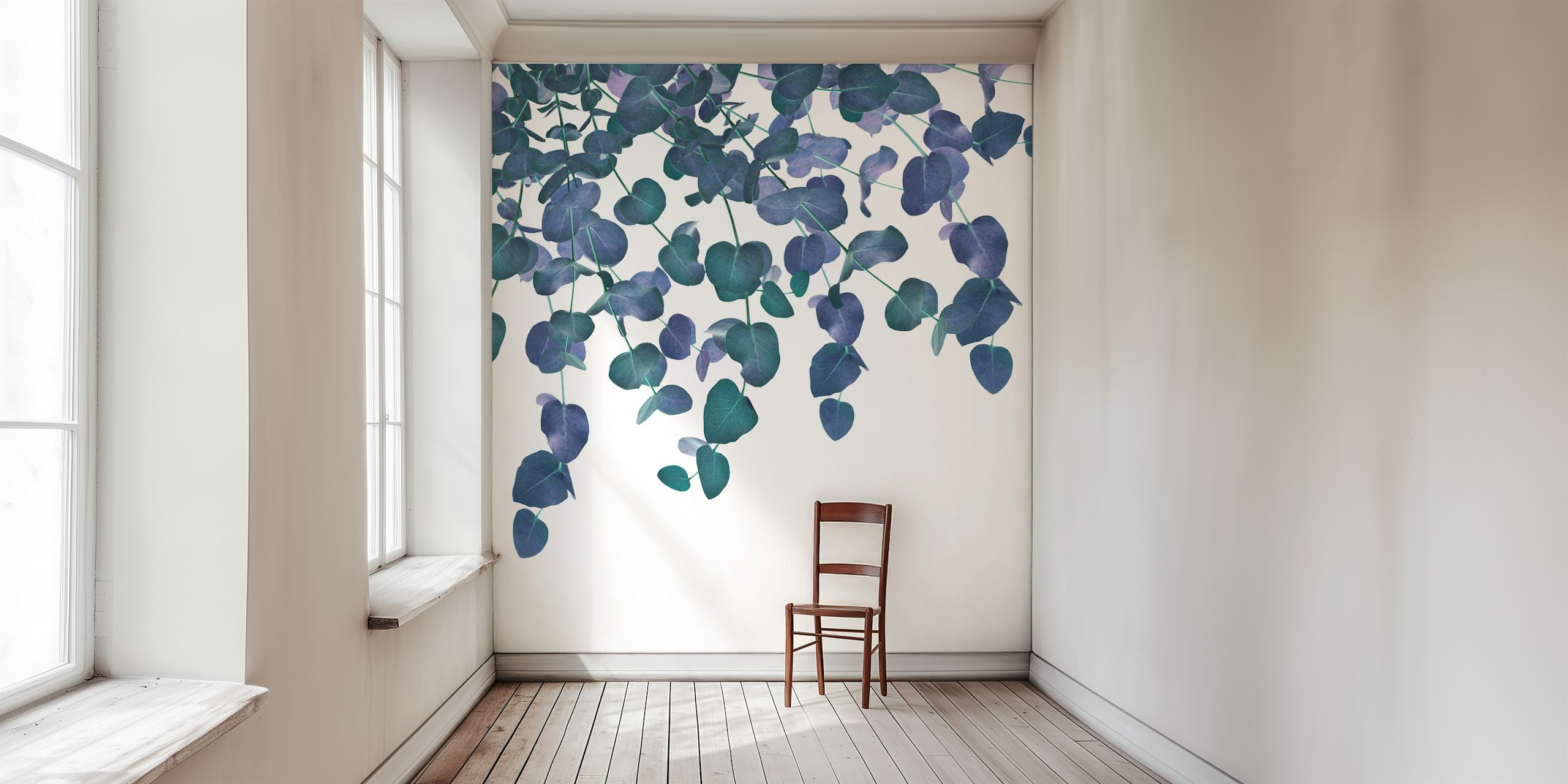 Fotomural vinílico de folhas de eucalipto em tons de verde e azul