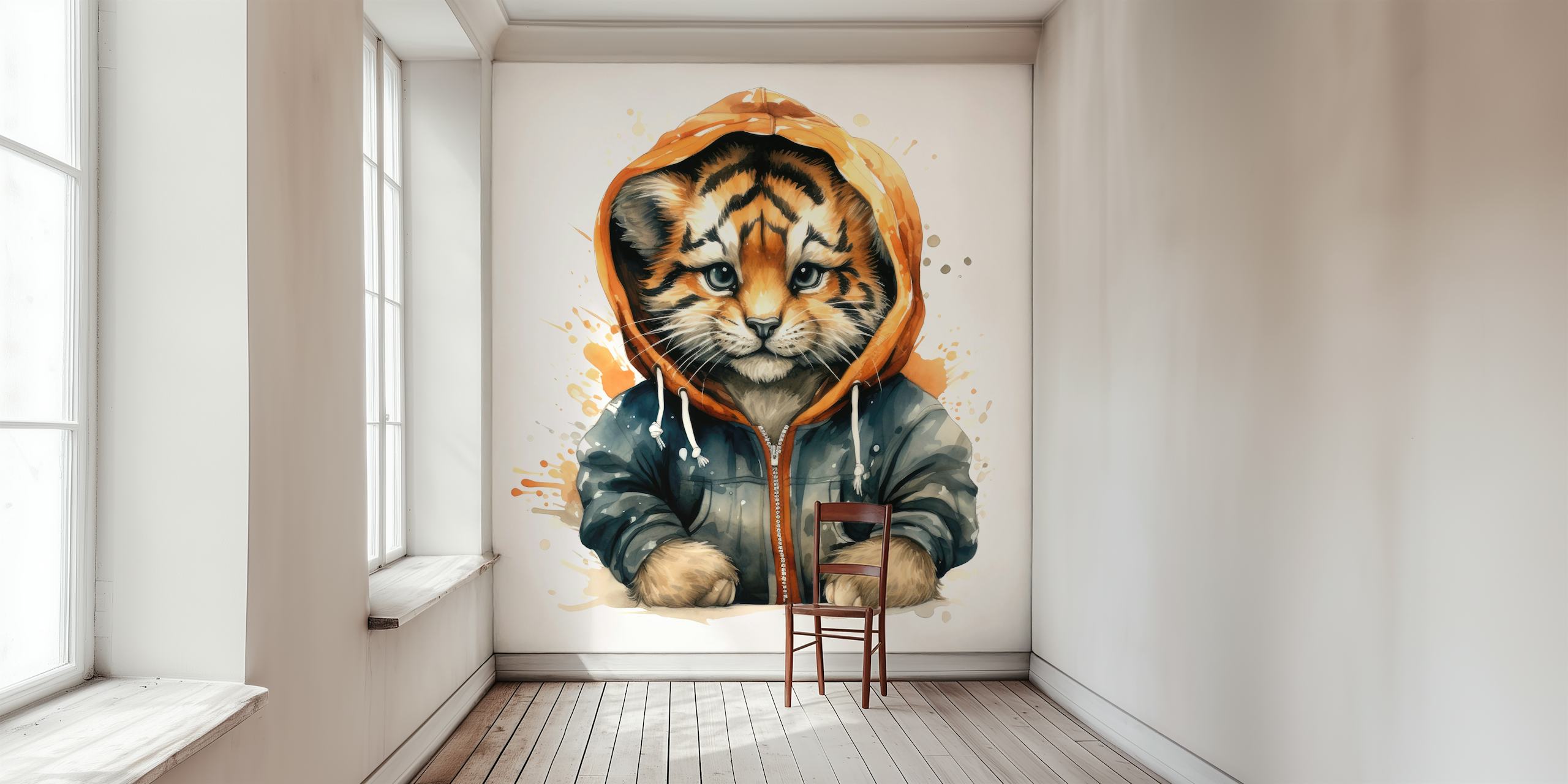 Design tapety Cartoon tiger in a hoodie
