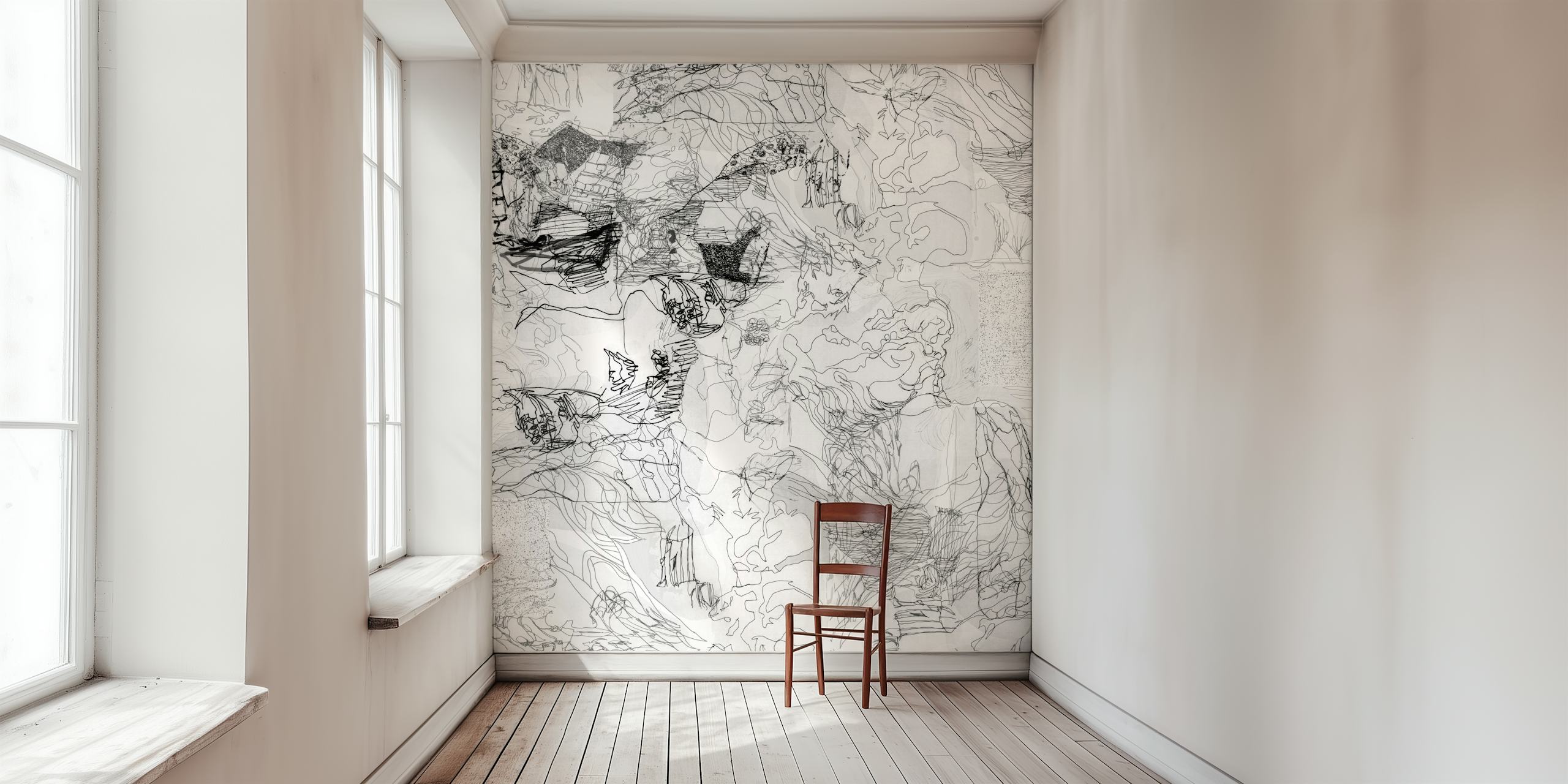 Papel de parede Monochrome Artistic Maze em um quarto