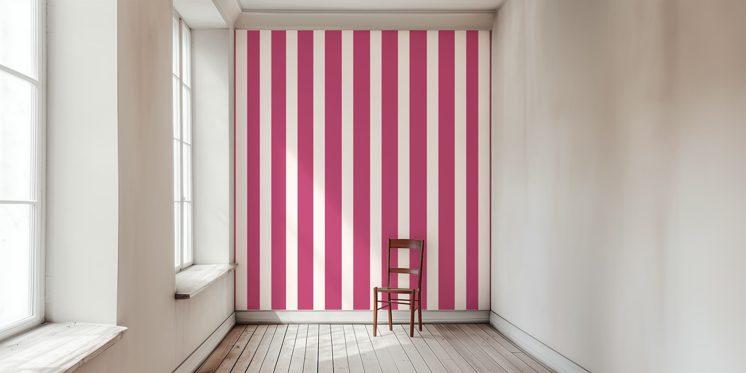 Burgundy and cream stripes wallpaper in a room