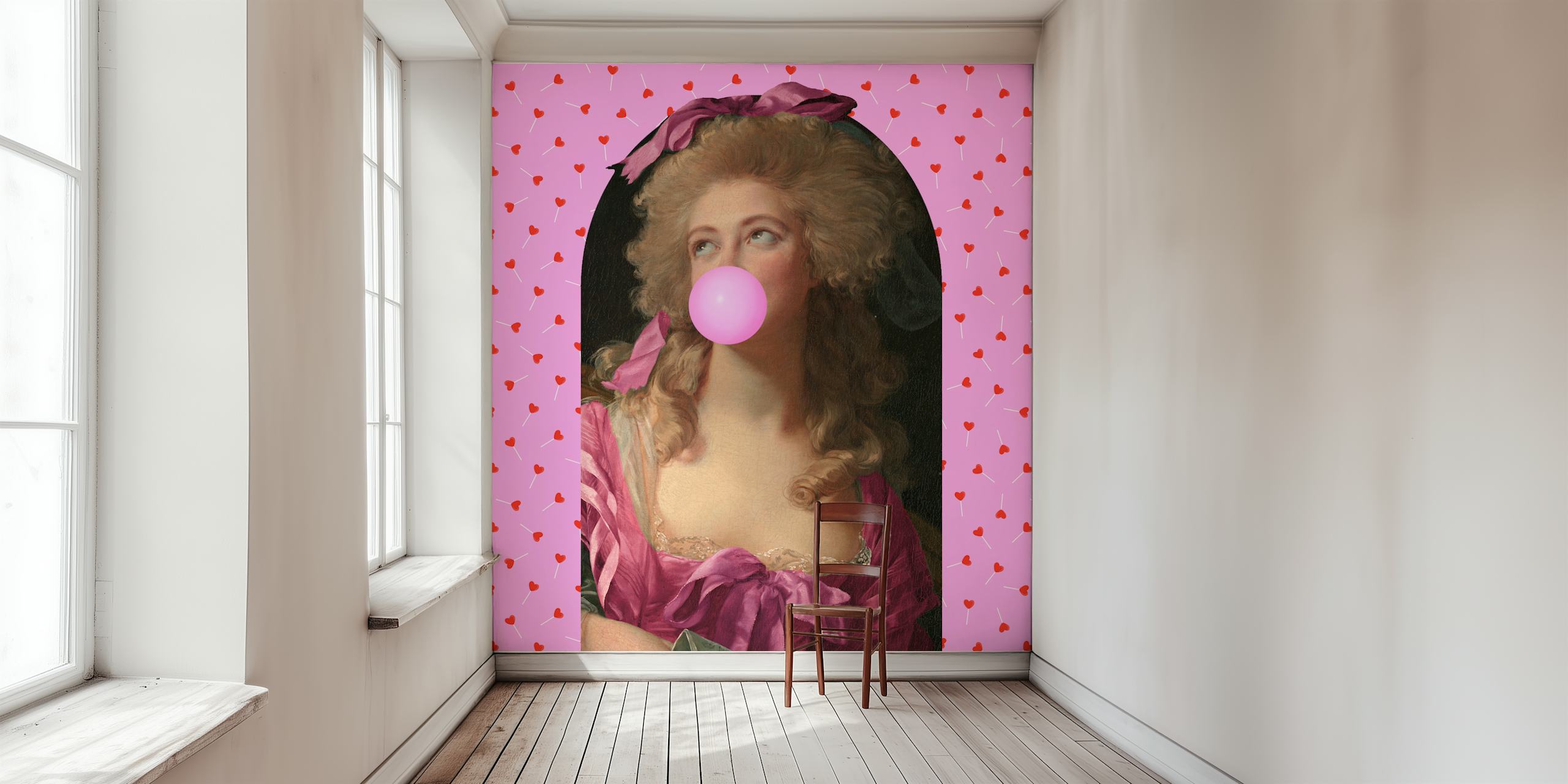 Papel tapiz Vintage Pink Pop Art exhibido en una habitación
