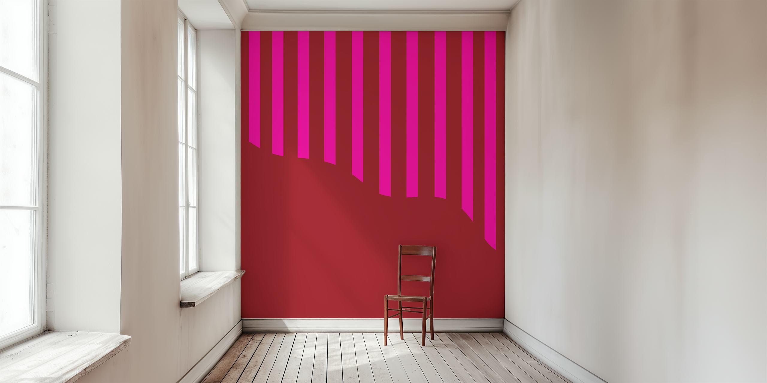 Papel de parede Fuchsia Vertical Stripes em um quarto