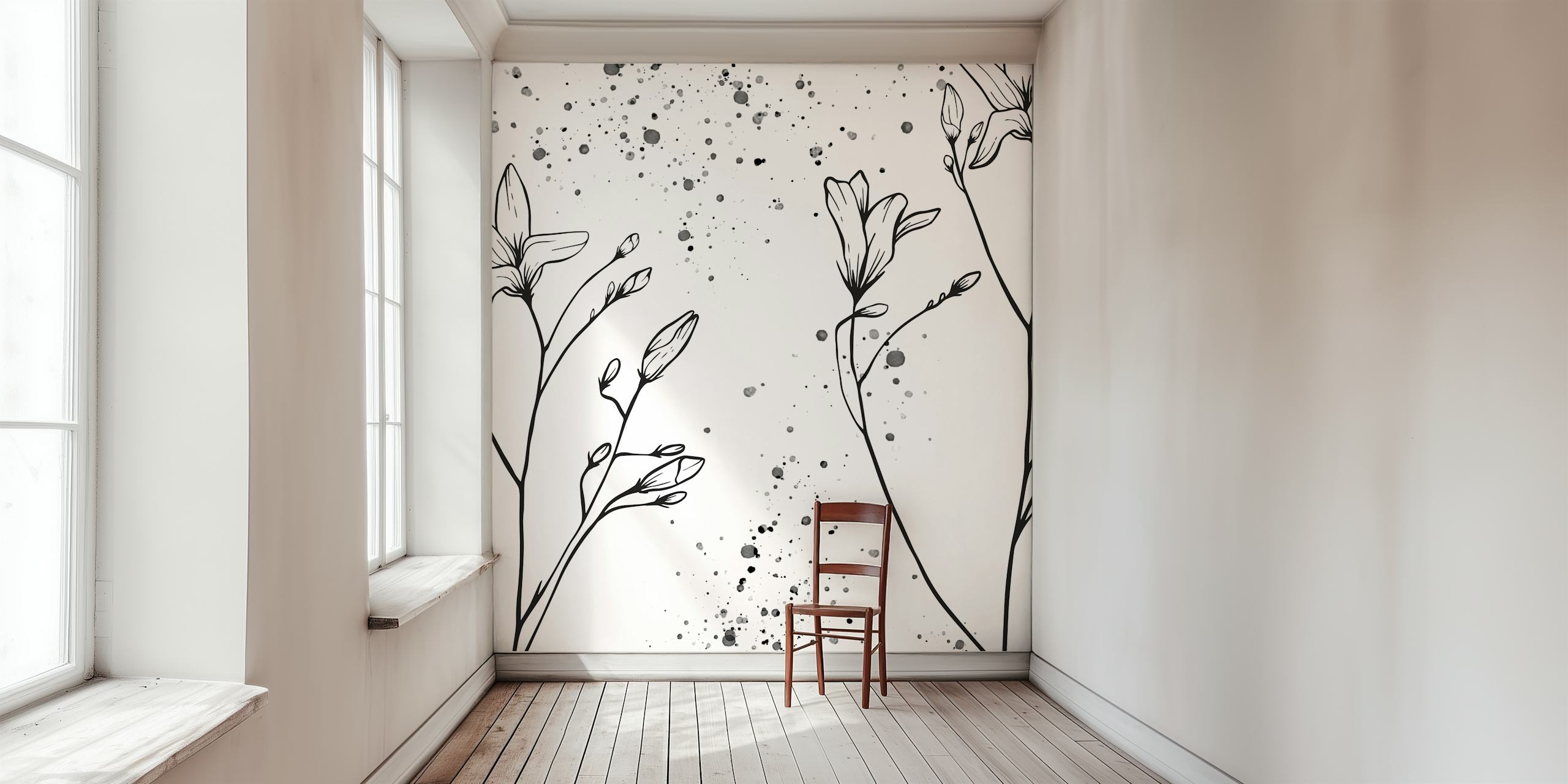 Gentle outline flower mural in a room