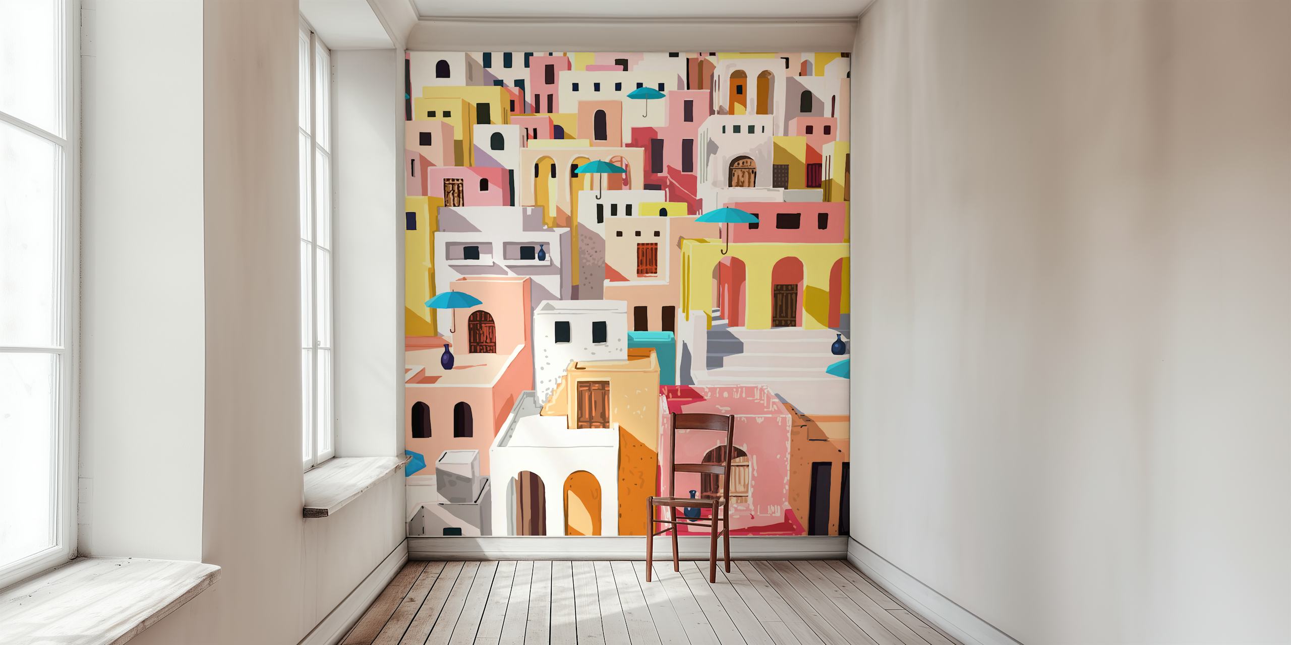 Ταπετσαρία Pastel Cityscape σε ένα δωμάτιο