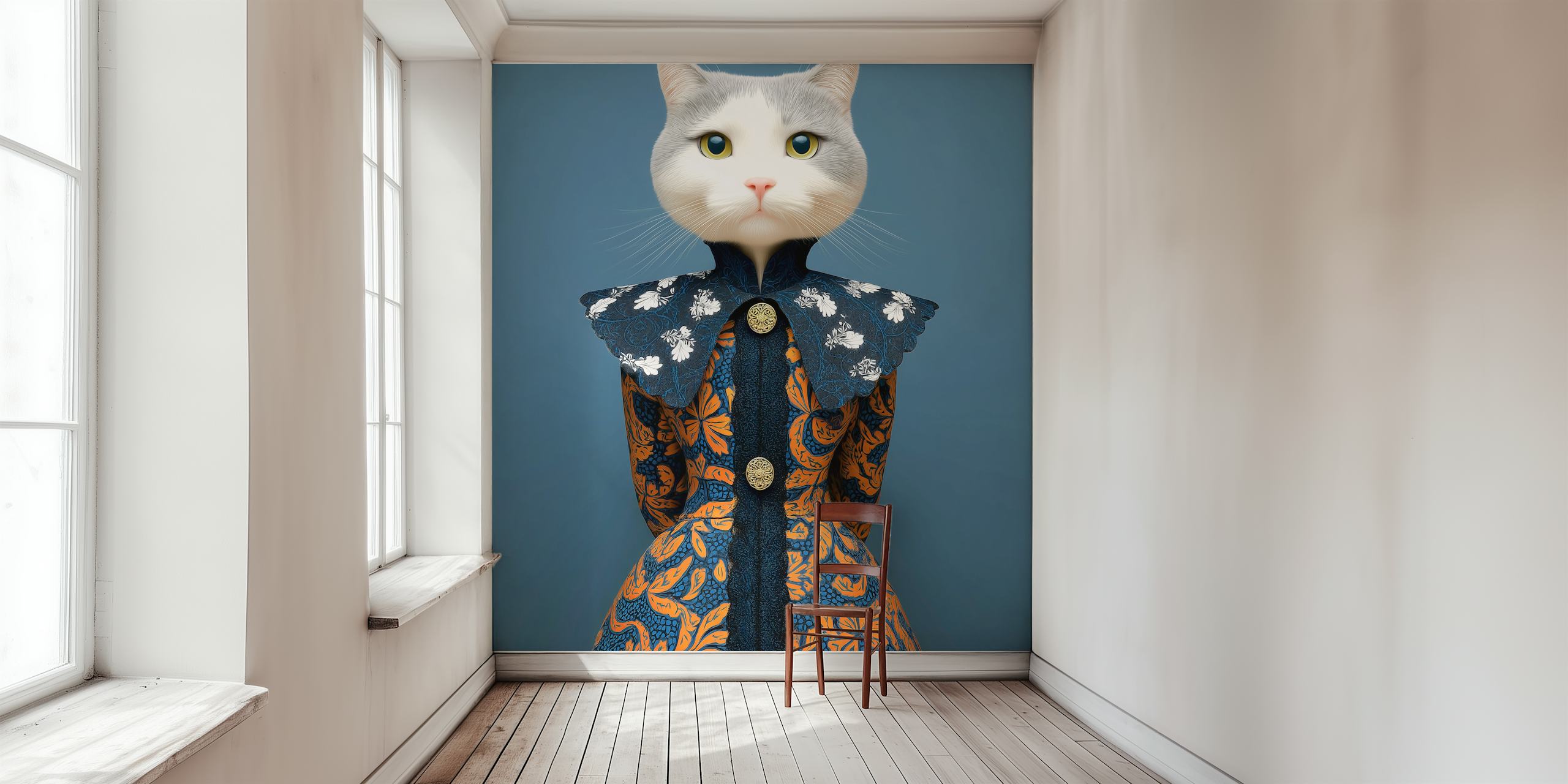 Papel tapiz Aristocratic Cat Charm exhibido en una habitación