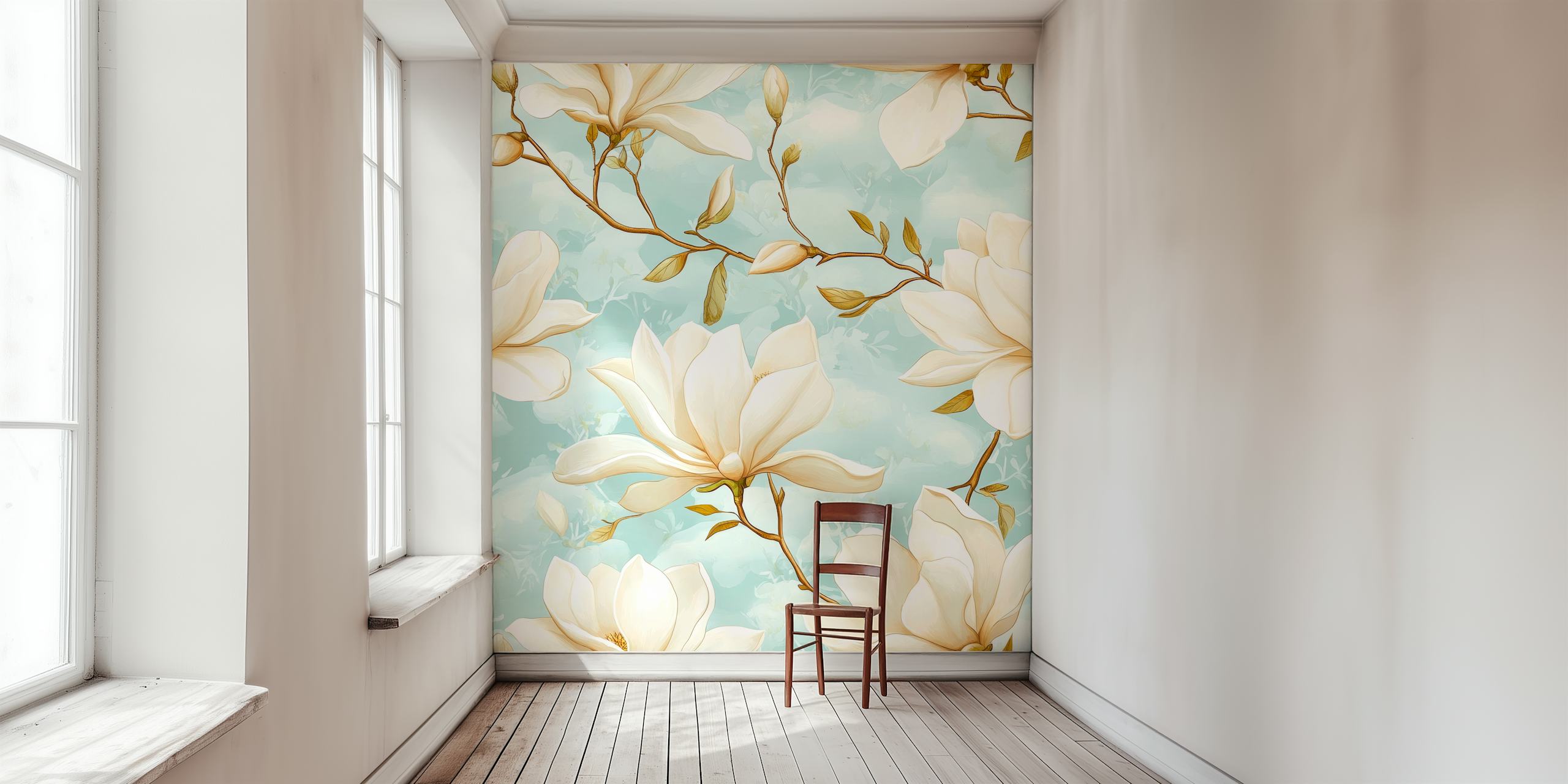 Magnolia magic floral wallpaper in a room
