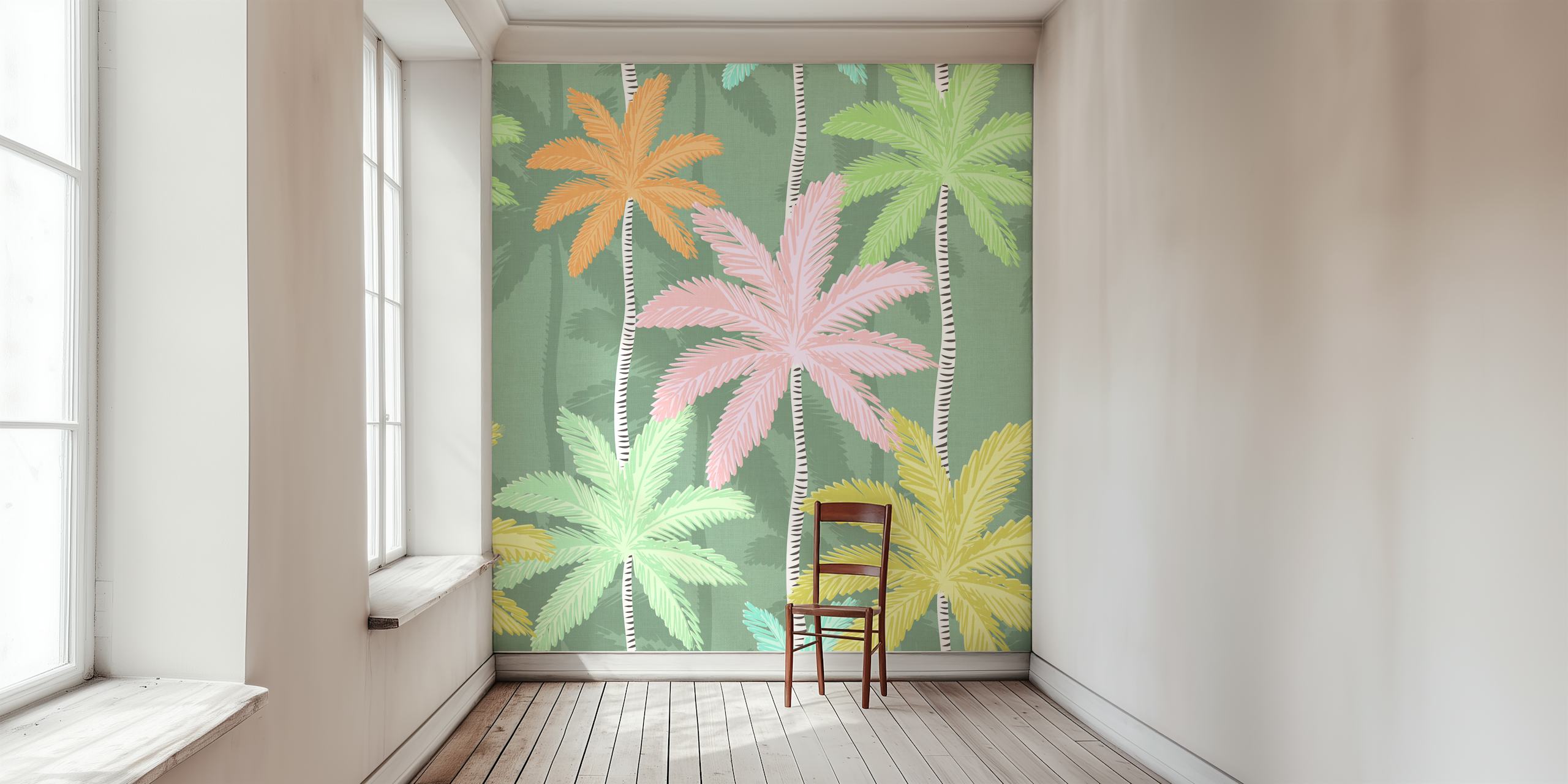 Palm Leaf Paradise-Tapete in einem lebhaften Raum