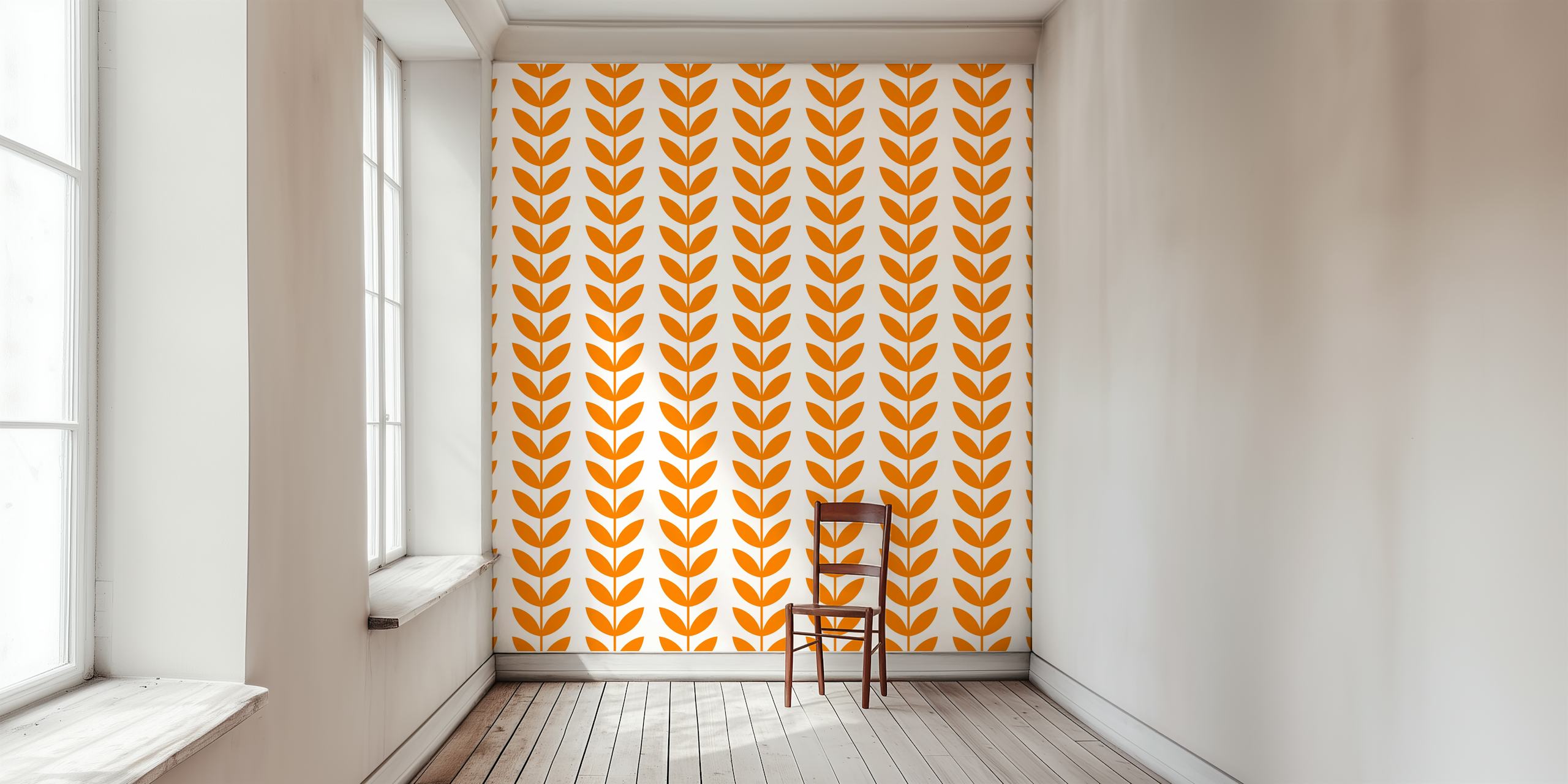 Floral mid century pattern wallpaper in a room