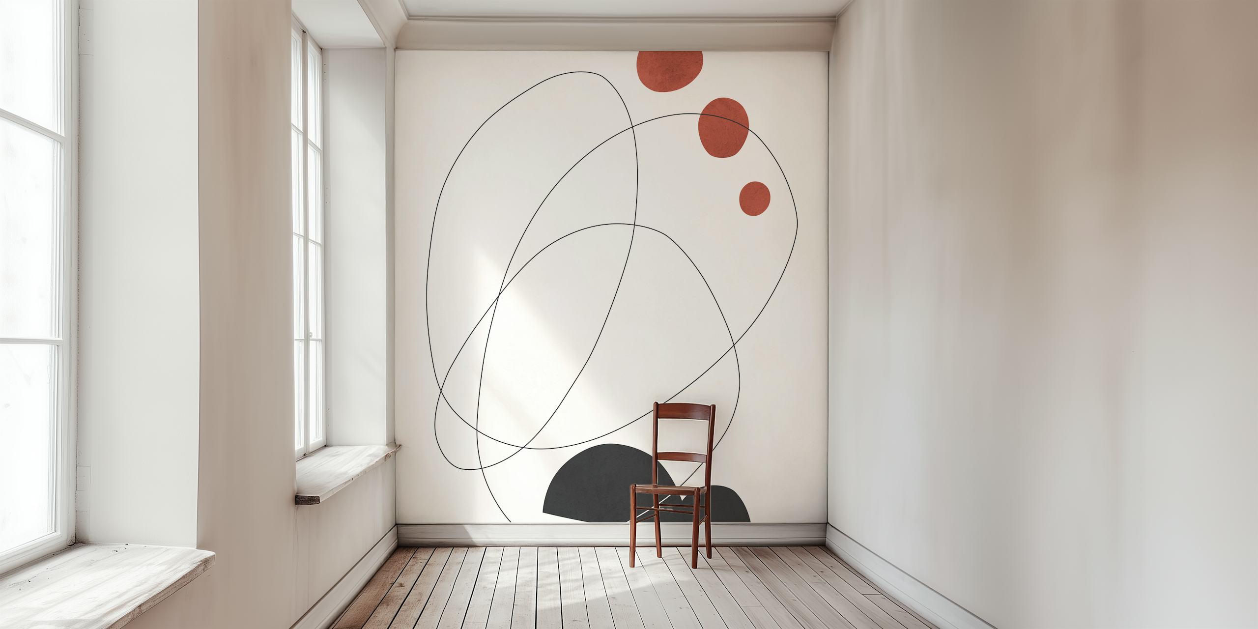 Abstract lines and circles wallpaper design in a room
