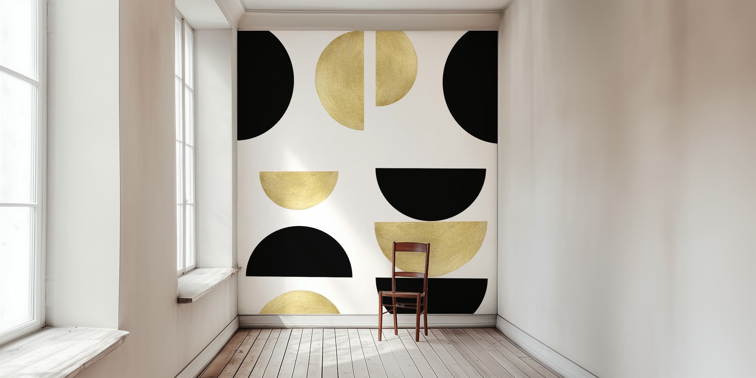 Yin Yang Geometric Glam Tapete in einem Raum