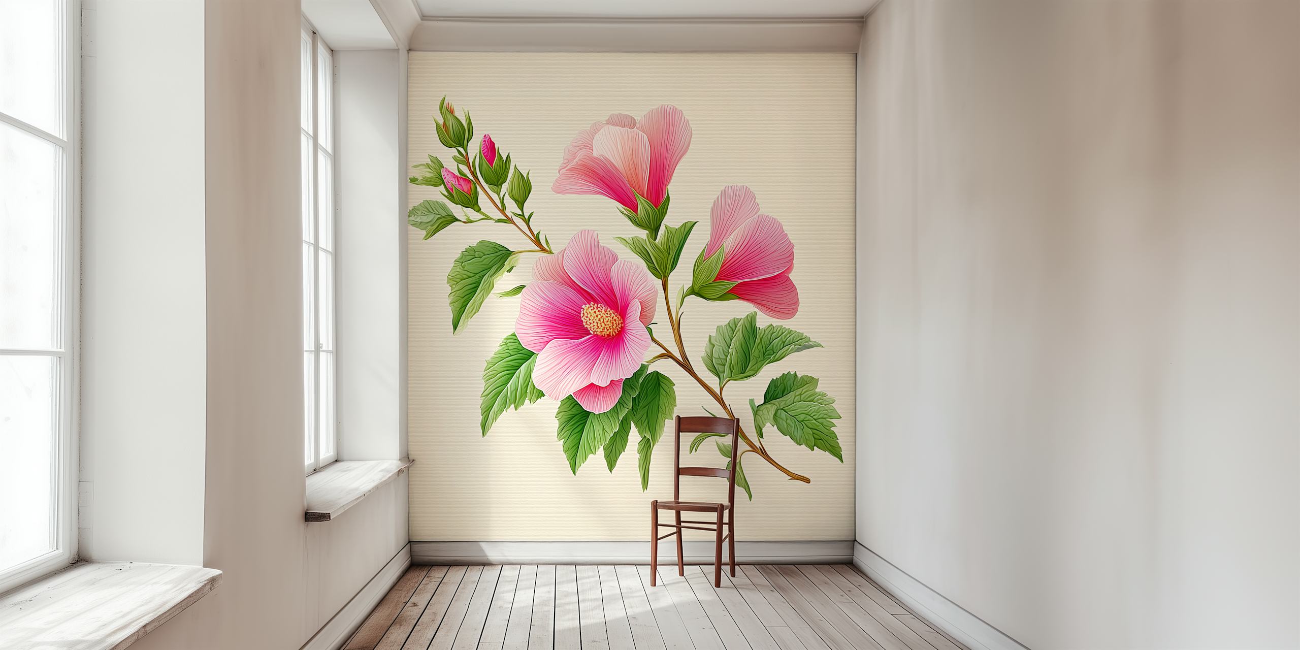 Ταπετσαρία Pink Hibiscus σε ρύθμιση δωματίου
