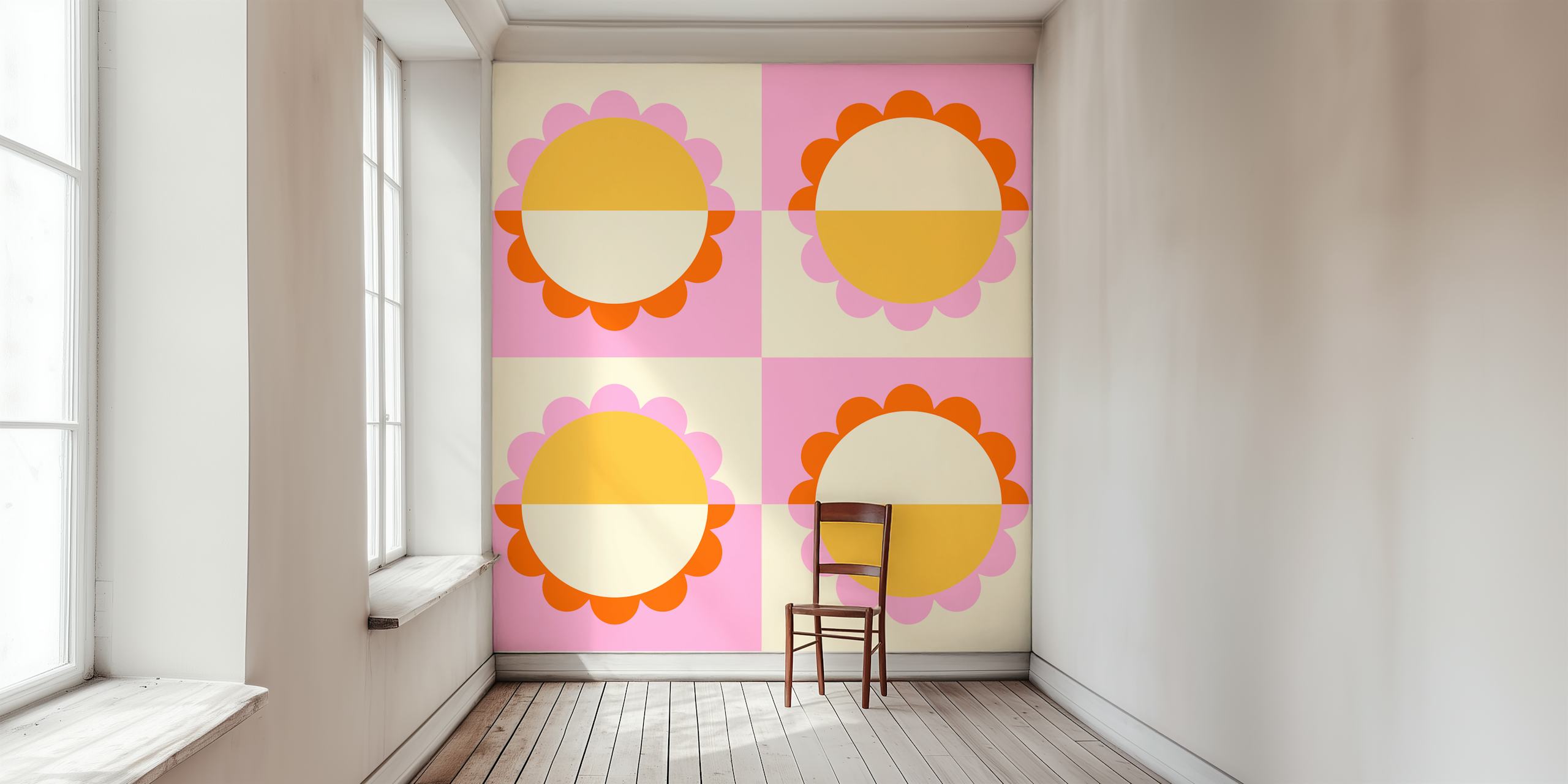 Geometric Sunset Flower Mural wallpaper in a room