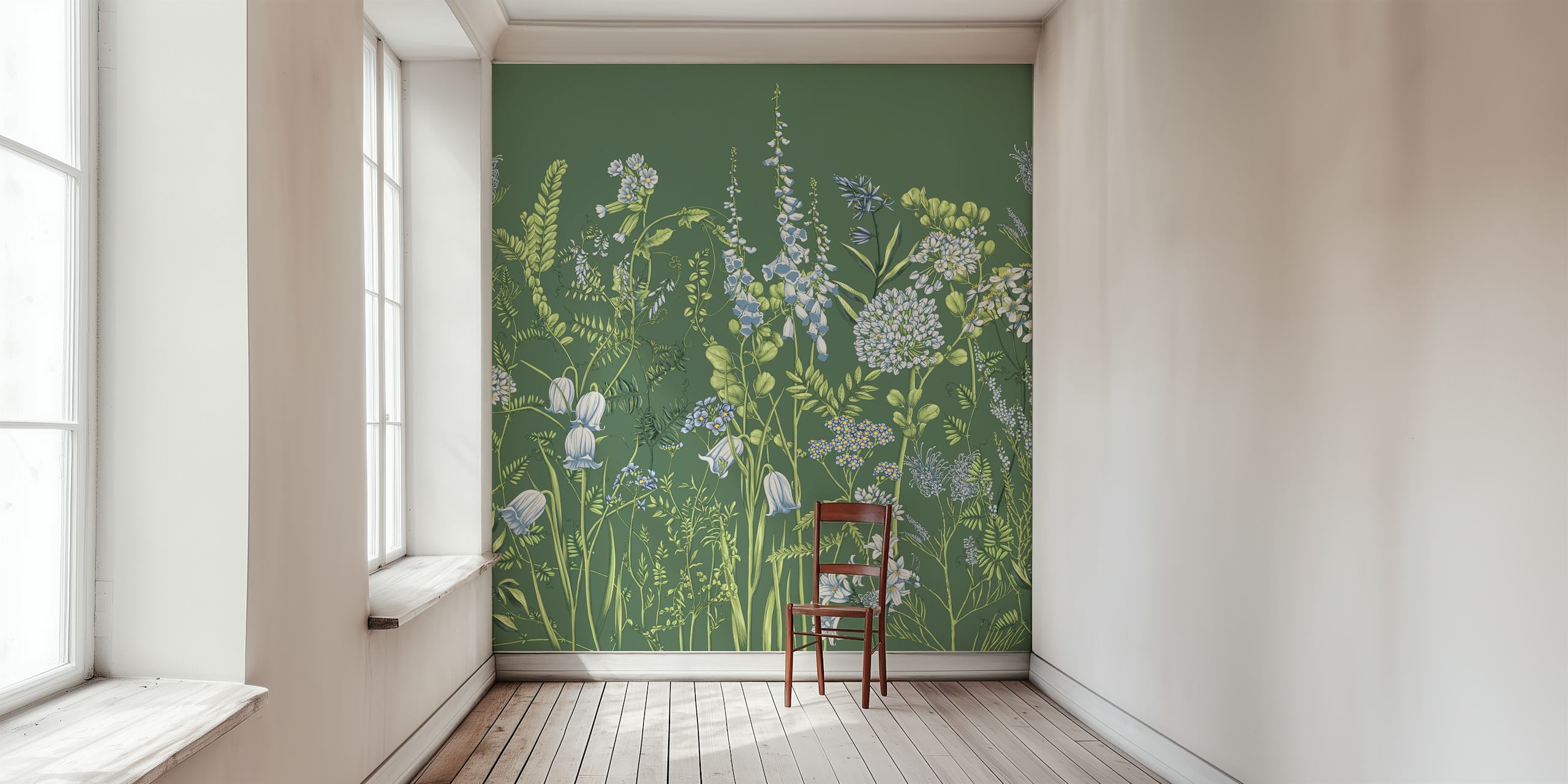 Botany 4 papel de parede floral em uma configuração de quarto