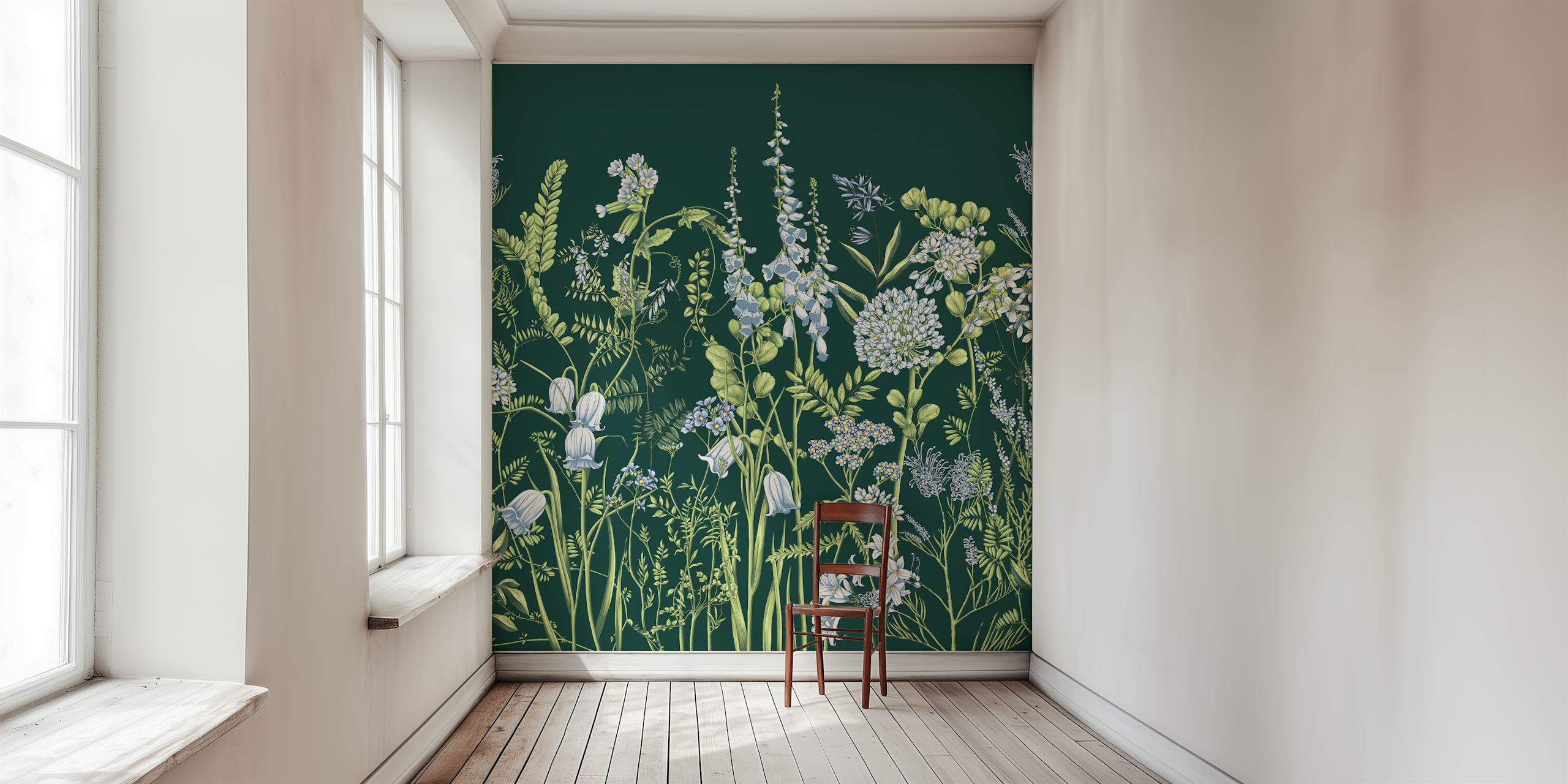 Blomster tapetdesign i et rom