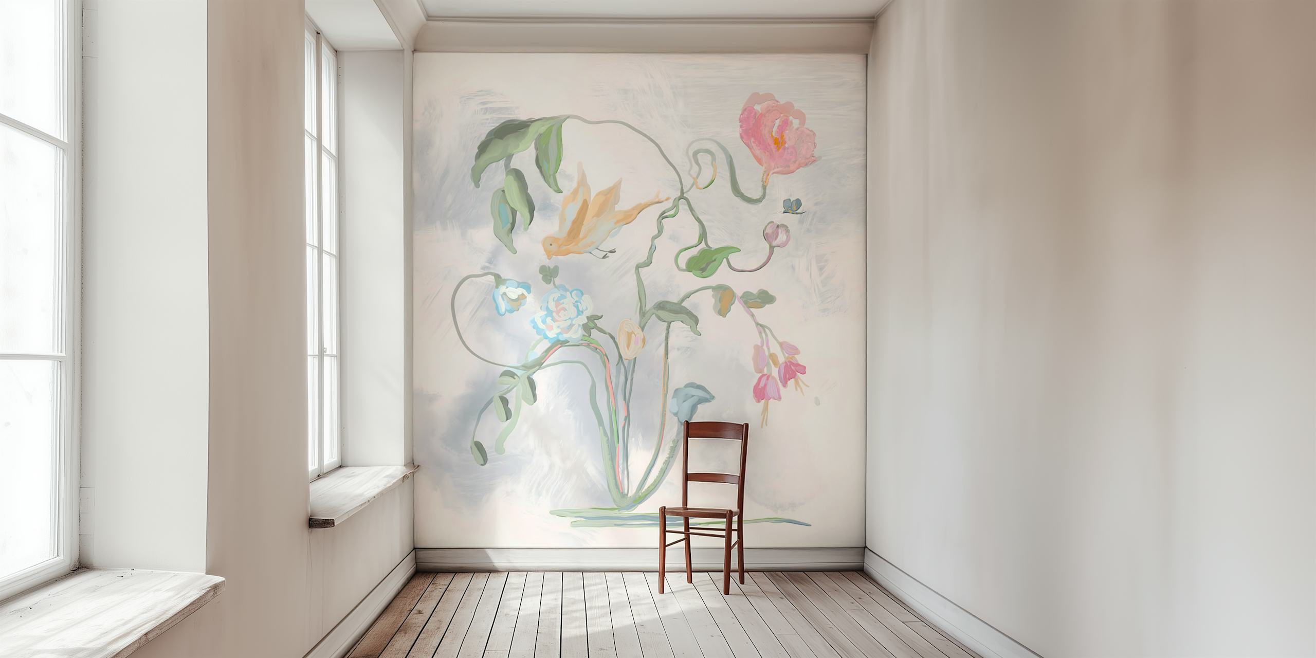 Delicate floral wallpaper in einem gemütlichen Raum