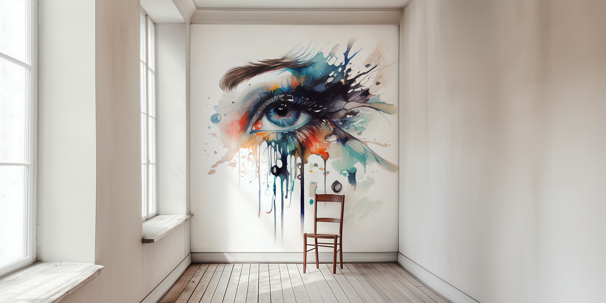 Aqua Gaze Watercolor Eye Portrait wallpaper