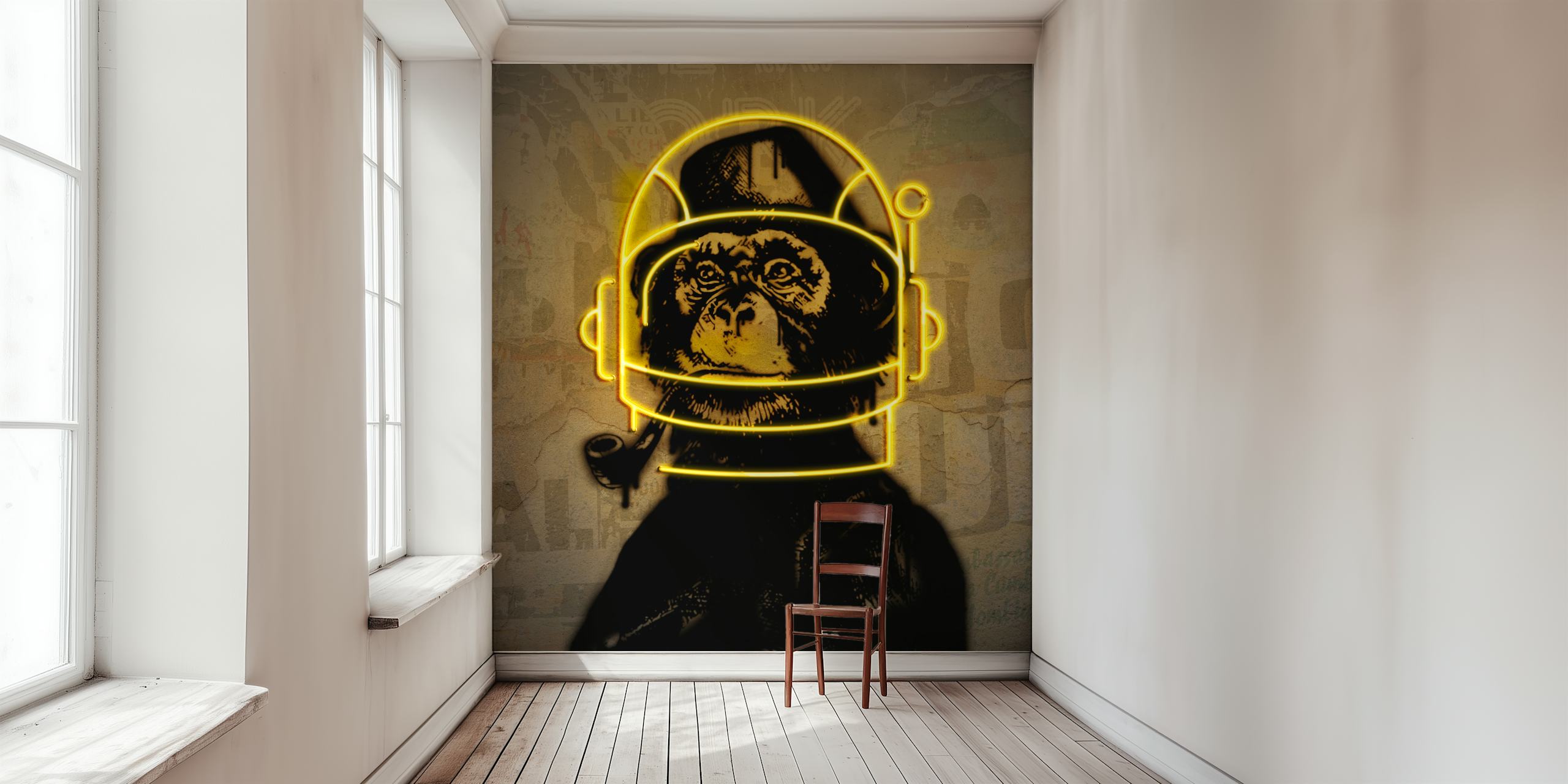 Säteilevä Neon Monkey -seinämaalaus suunnittelu