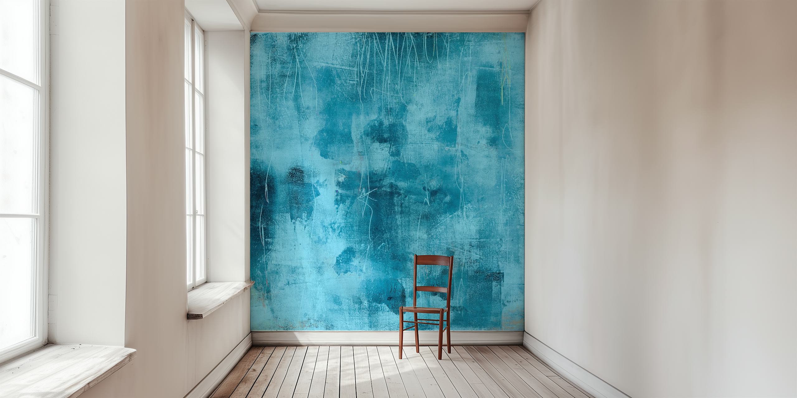 Blue textured wallpaper in a room