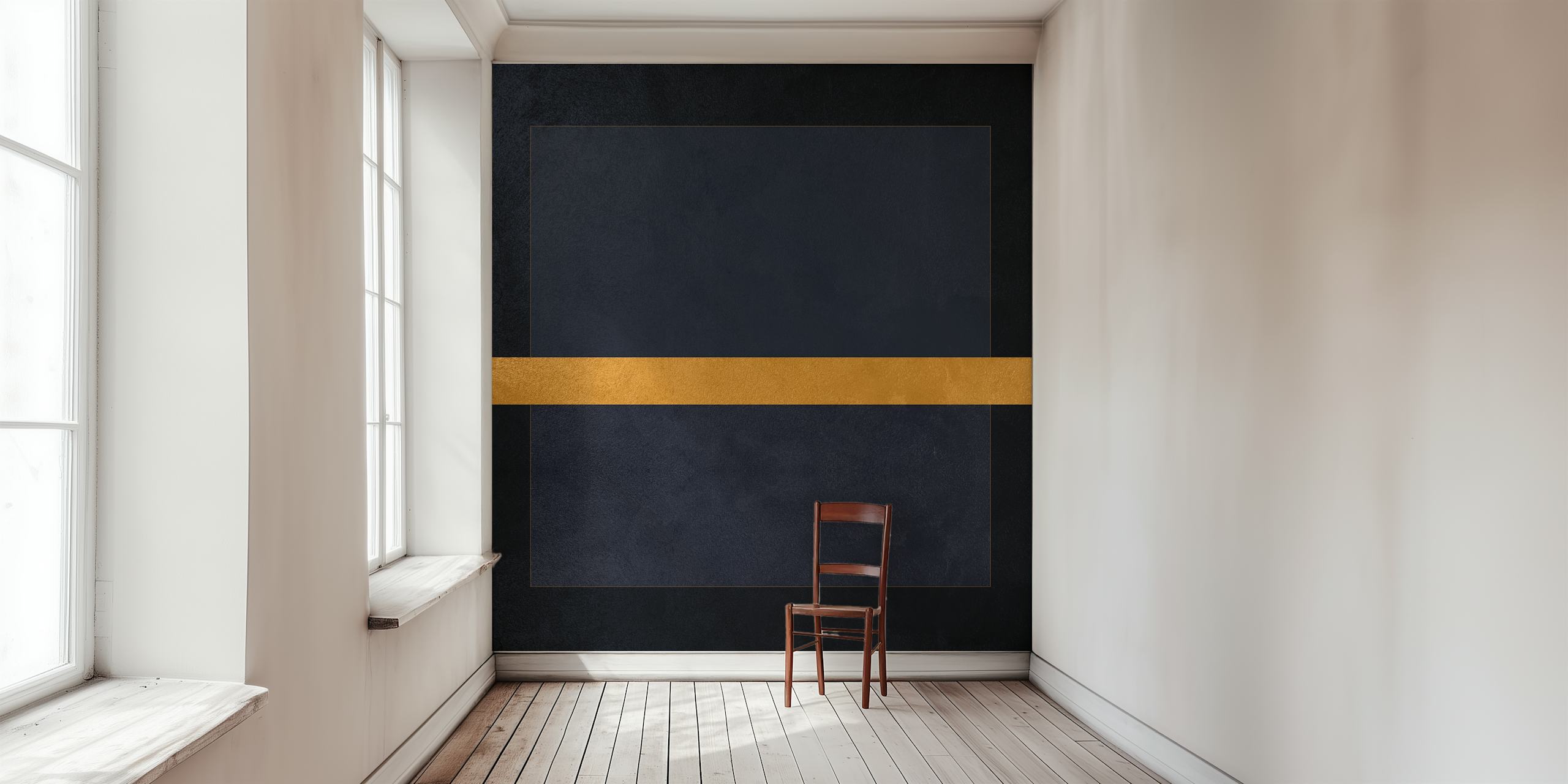 Contemporary Gold Geometric Wall Mural on a Dark Background