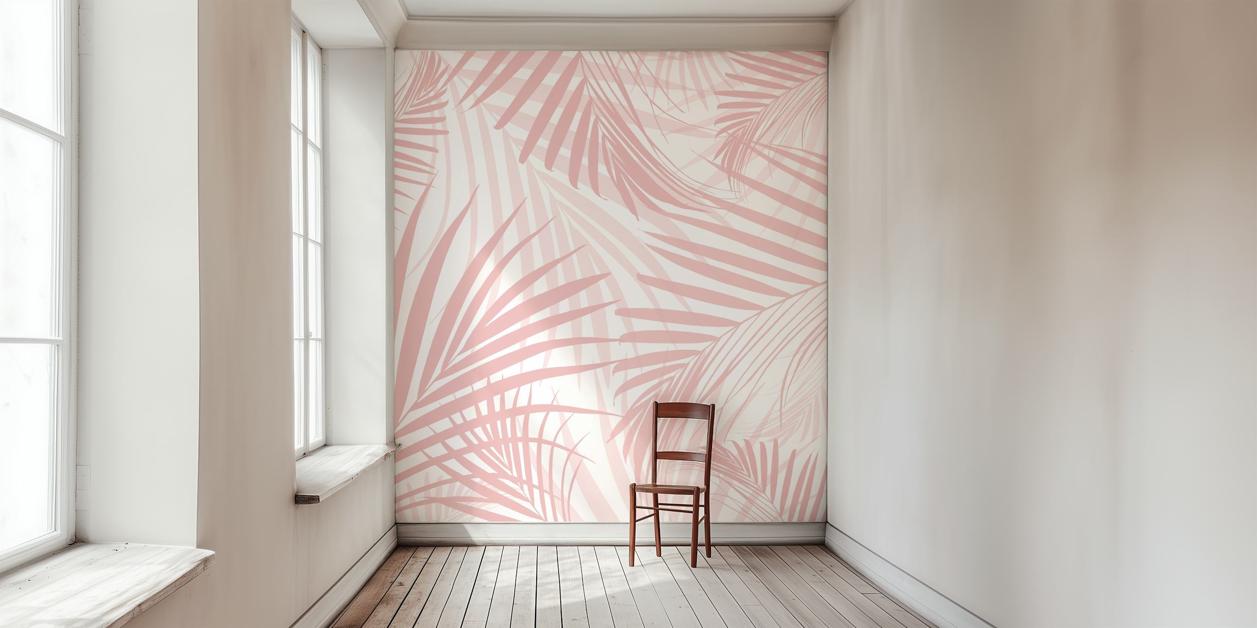 Blush pink palm leaves wallpaper with elegant tropical design