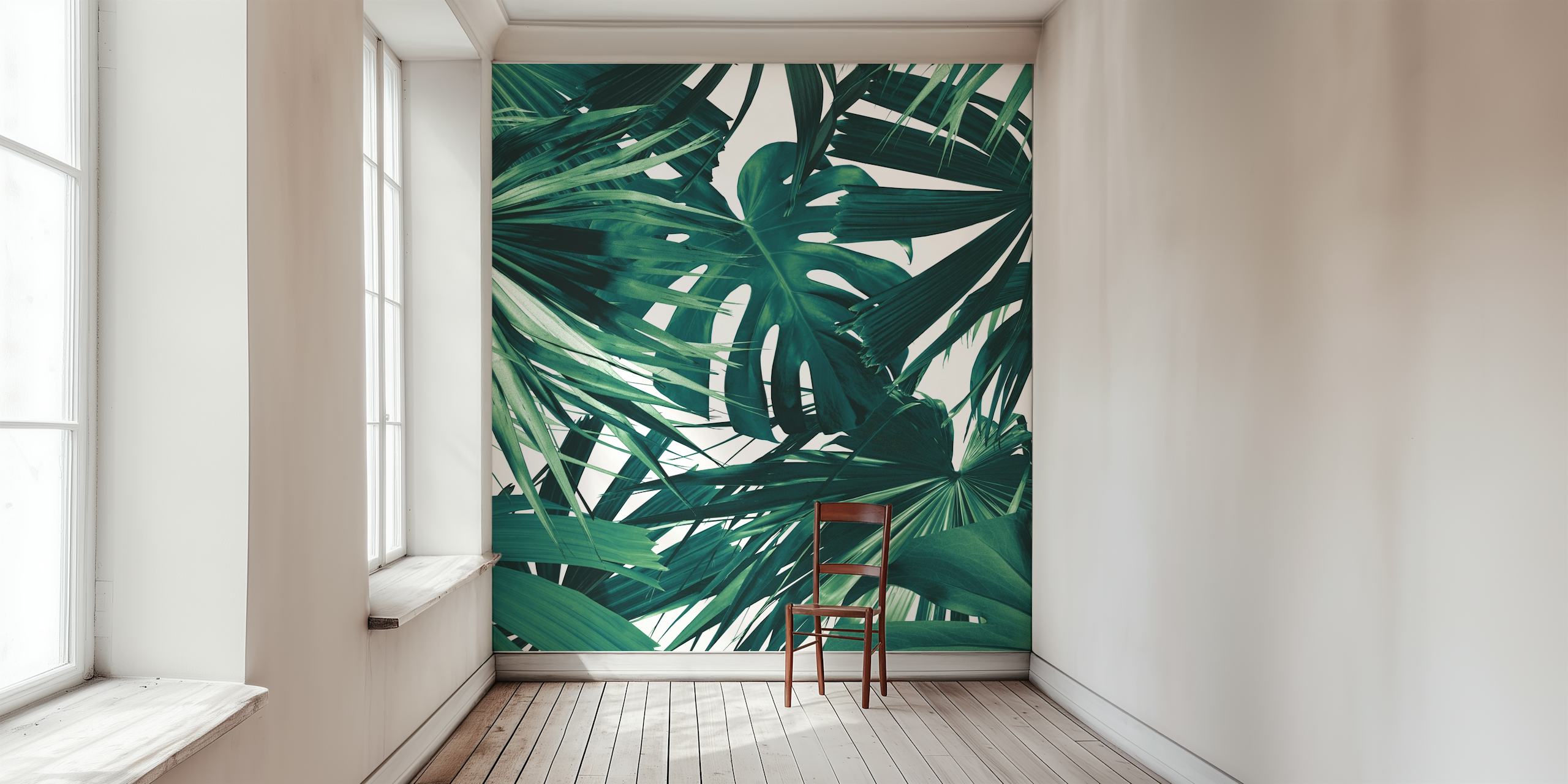 Tropical jungle wallpaper in a room setting