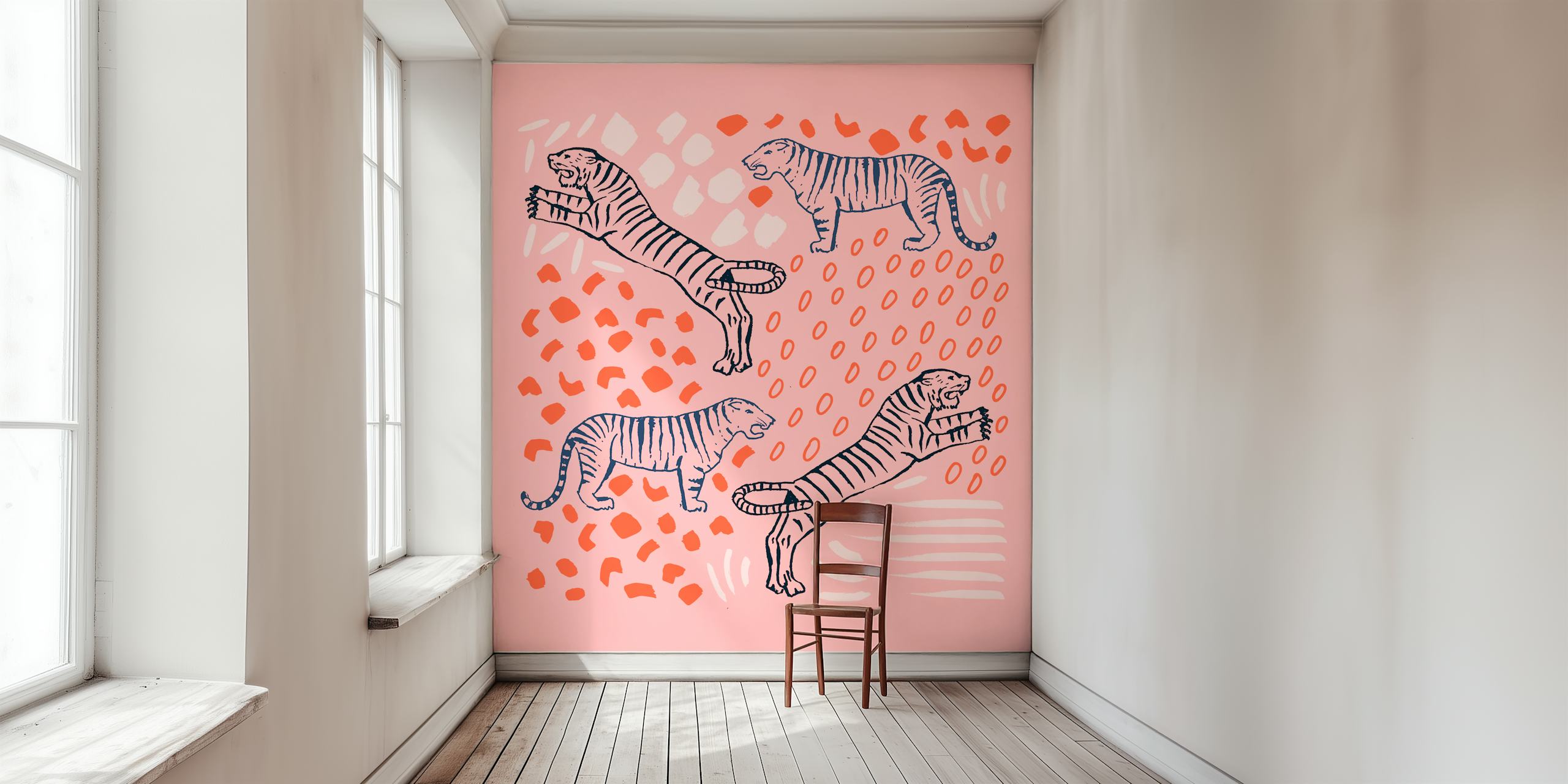 Tiger Print-tapet visad i ett rum