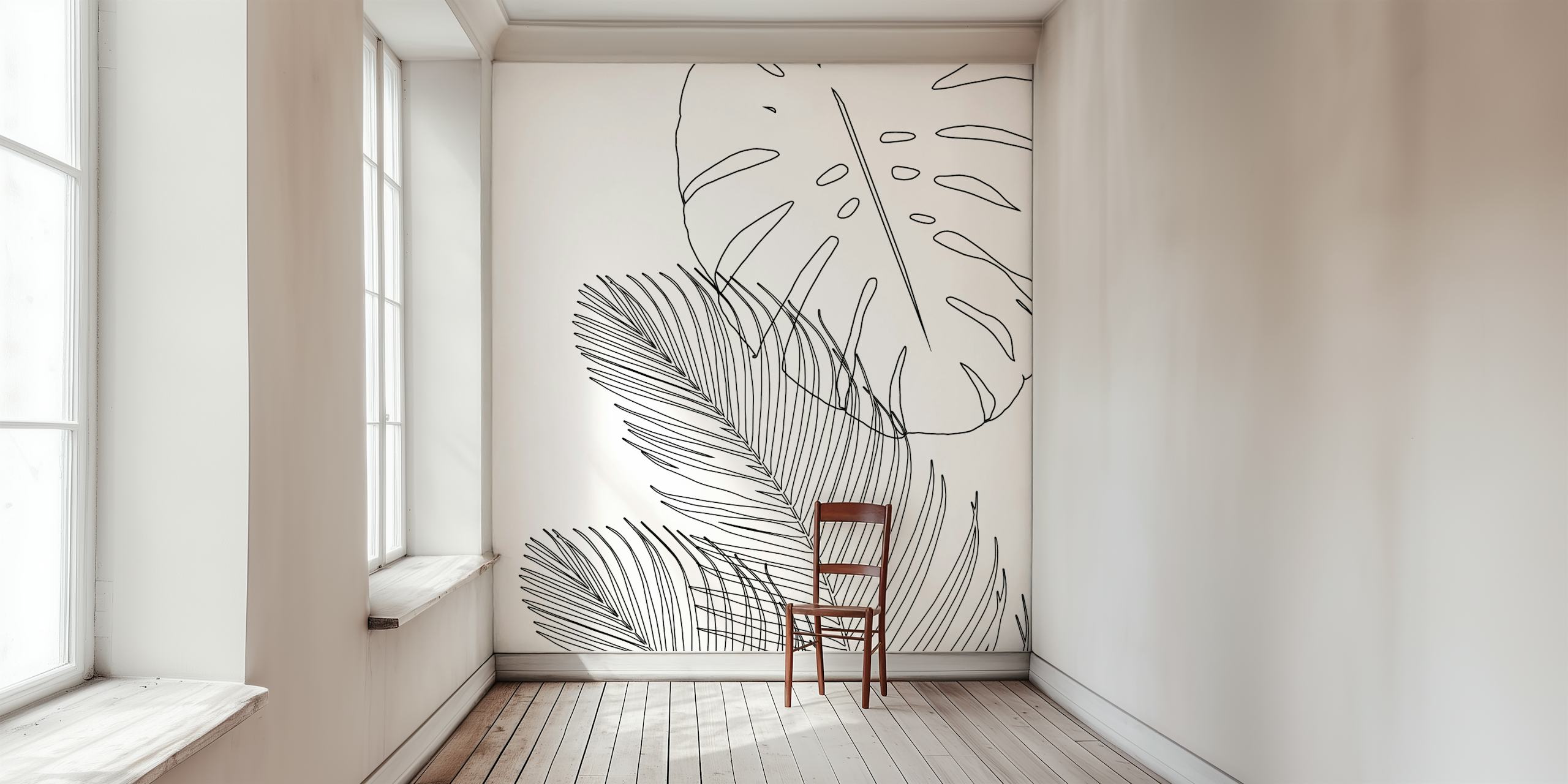 Monstera Palm Leaves Finesse 2 wall mural with line art