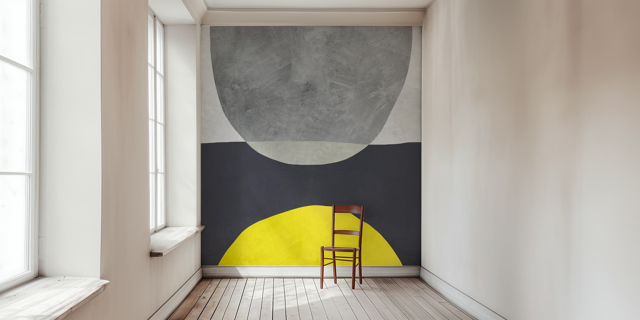 Geometric shapes in gray and yellow on a textured background wallpaper