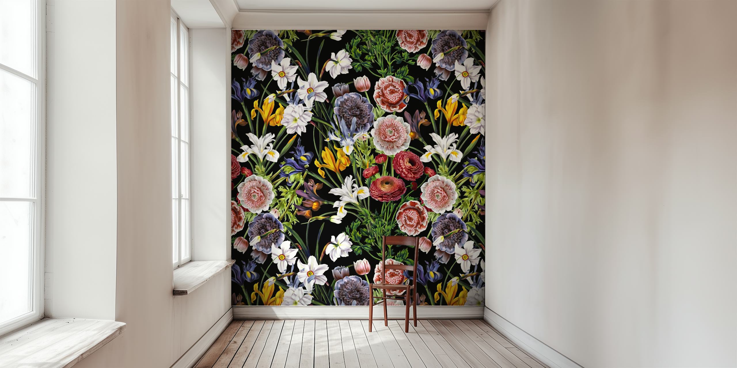 Vintage floral wallpaper design in a room