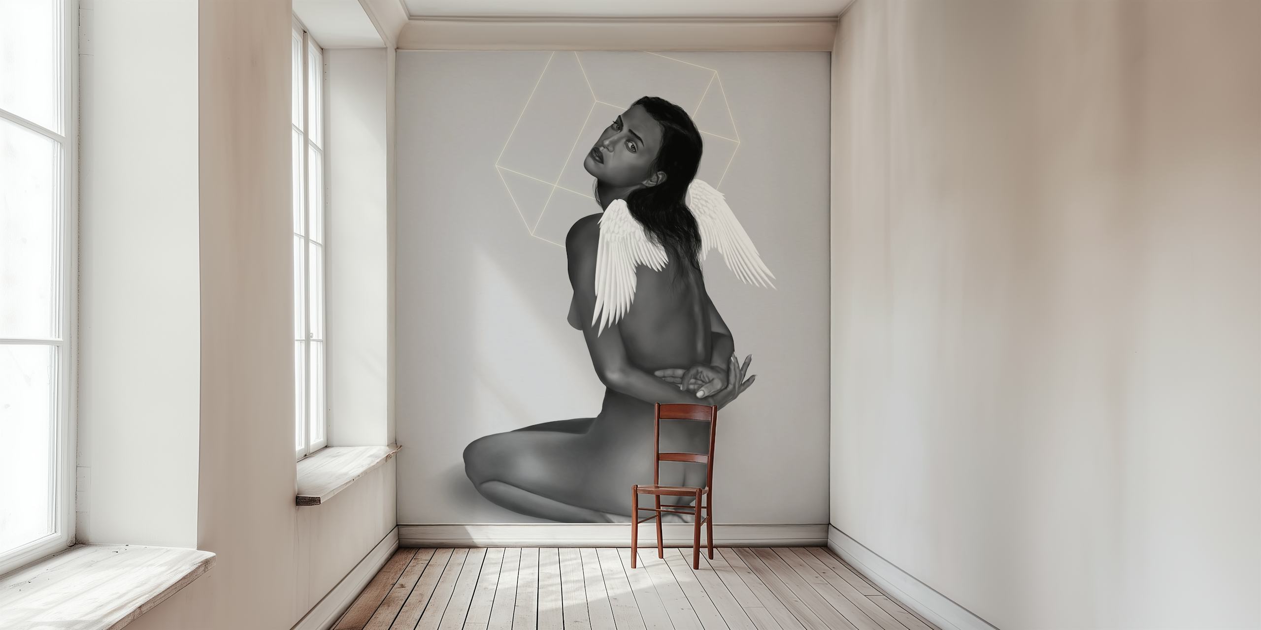 Mural de parede contemporâneo de anjo com design minimalista