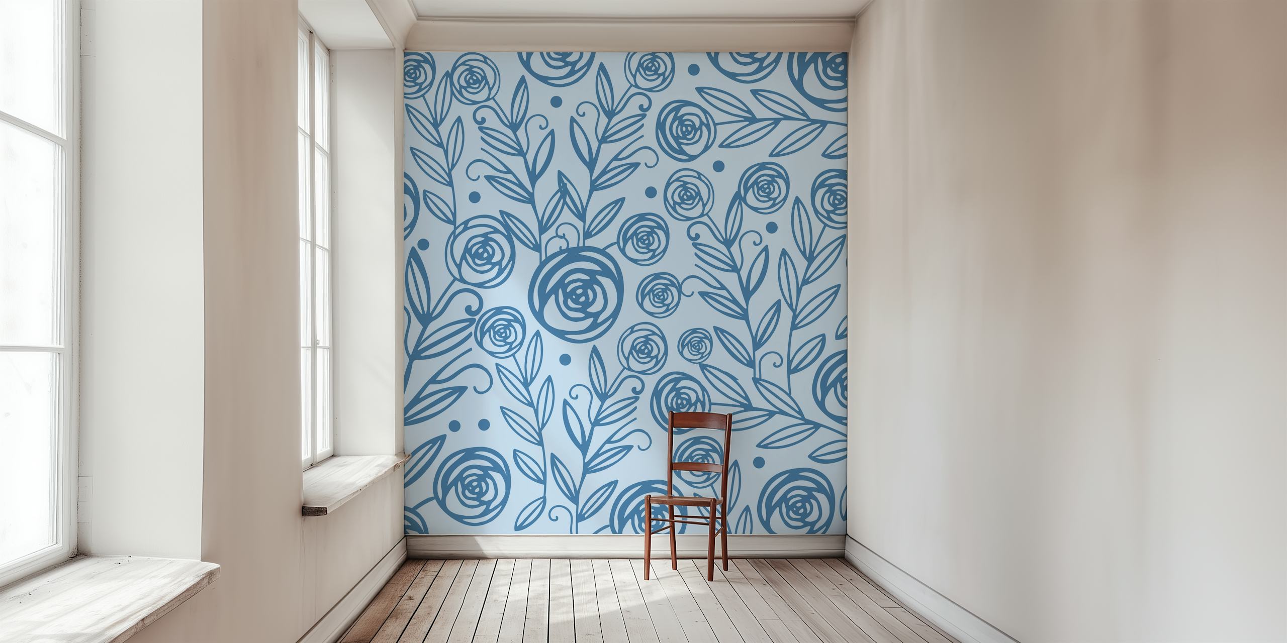 Granatowy wzór róż na fototapecie