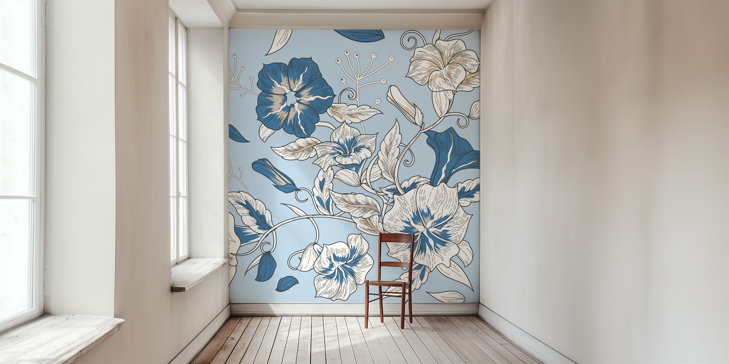 Projekt tapety Baby Blue Hand Drawn Hibiscus