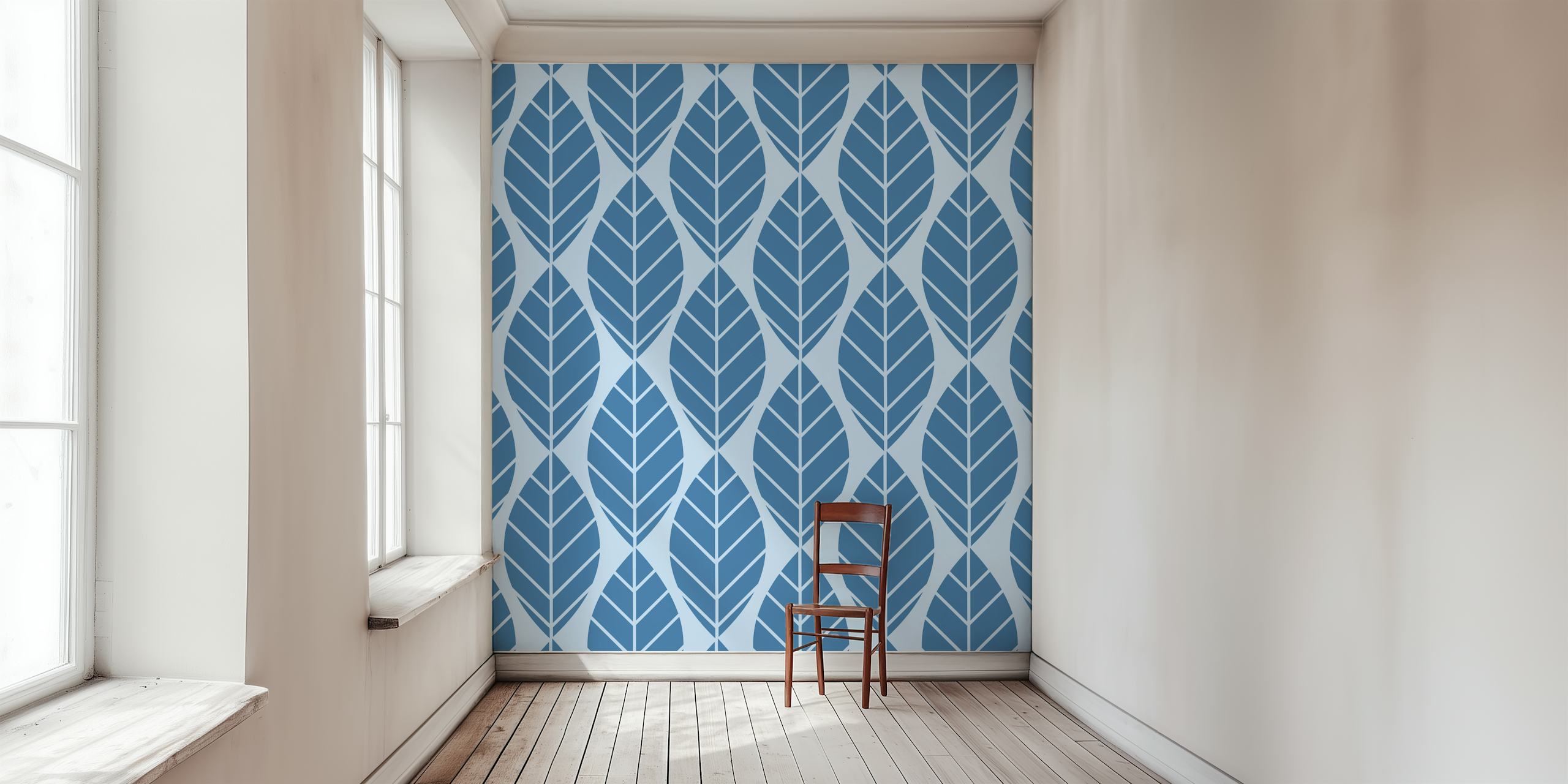 Stylized blue leaves pattern on soft blue background wallpaper
