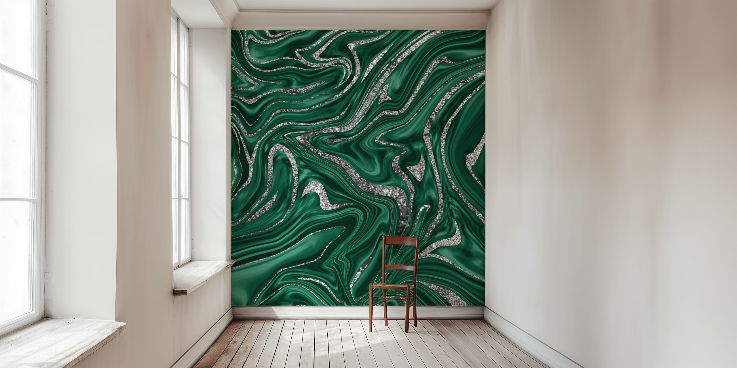 Emerald green black silver wallpaper design