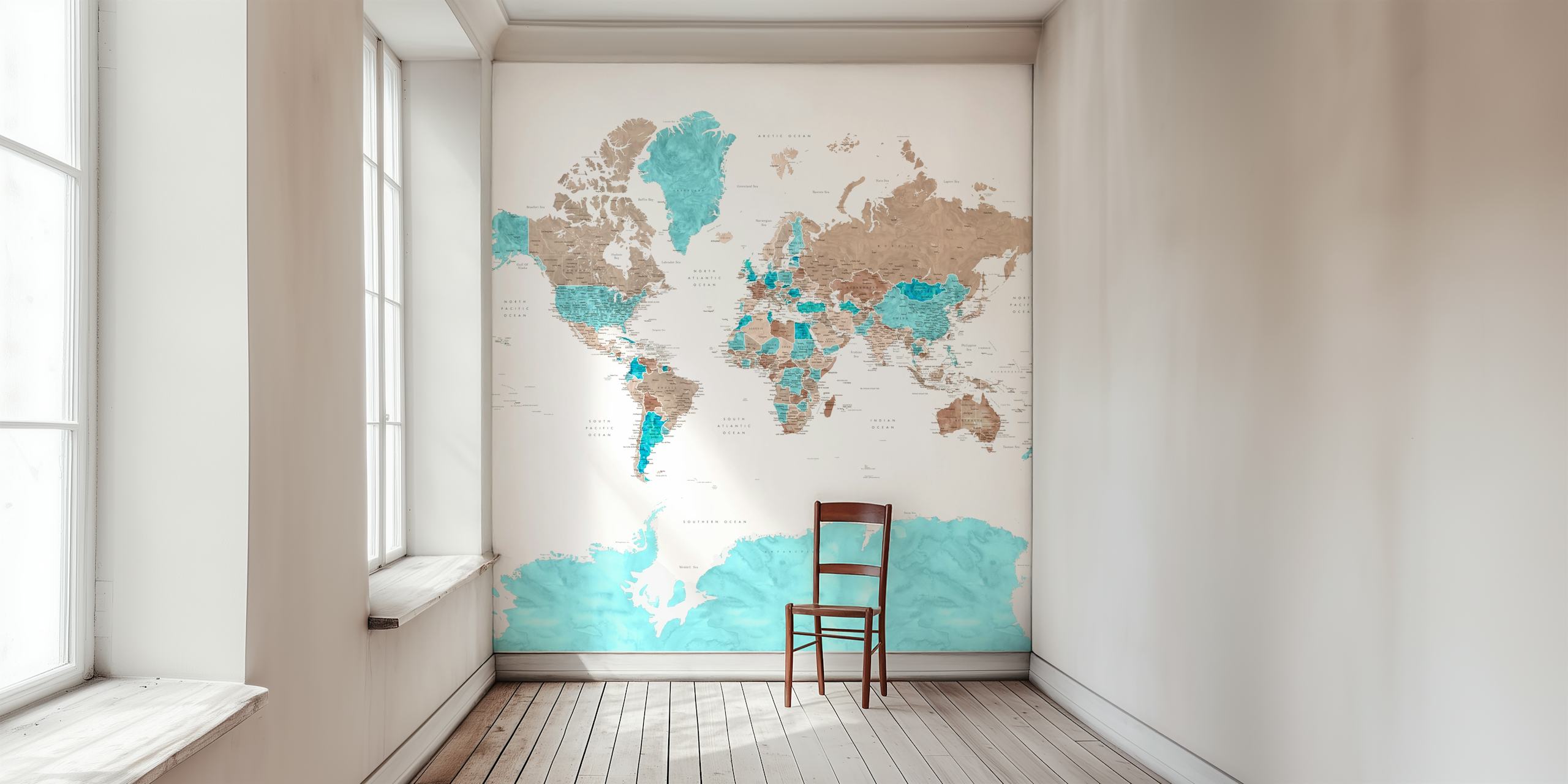 World Map Leolah Antarctica wallpaper in a room