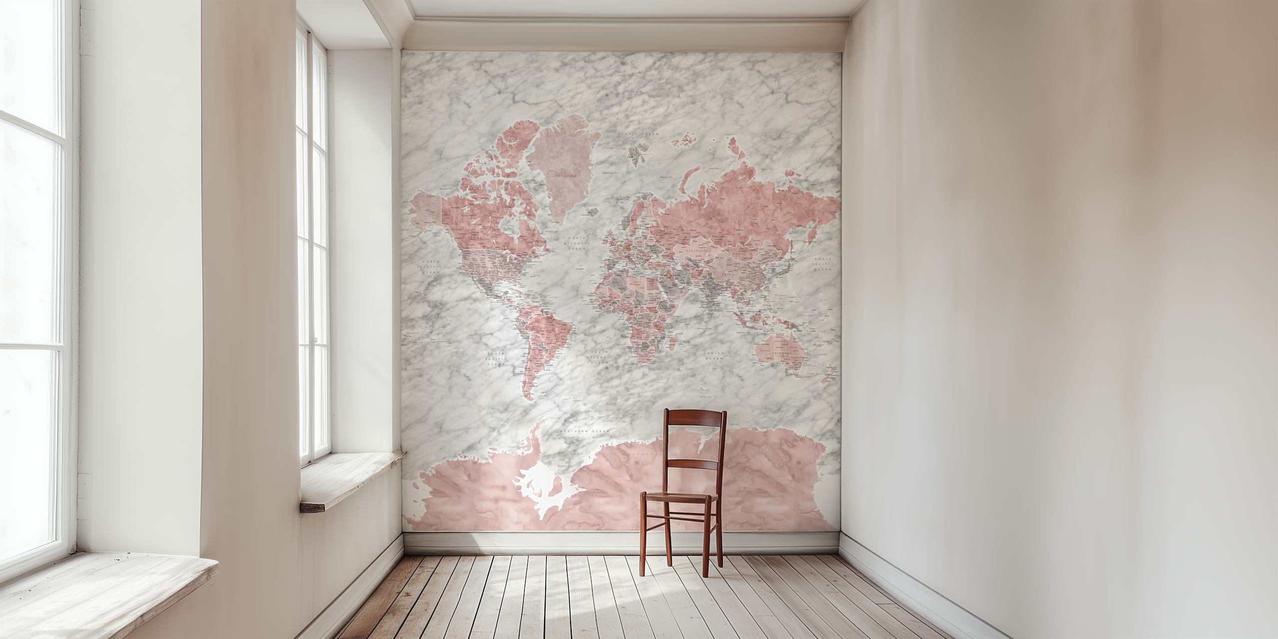 World map Laila Antarctica wallpaper in a room